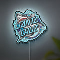 Santa Cruz Shark Glow Sign Light - Skateboard LED Wall Art, Retro Surf Decor with Blue Wave Design
