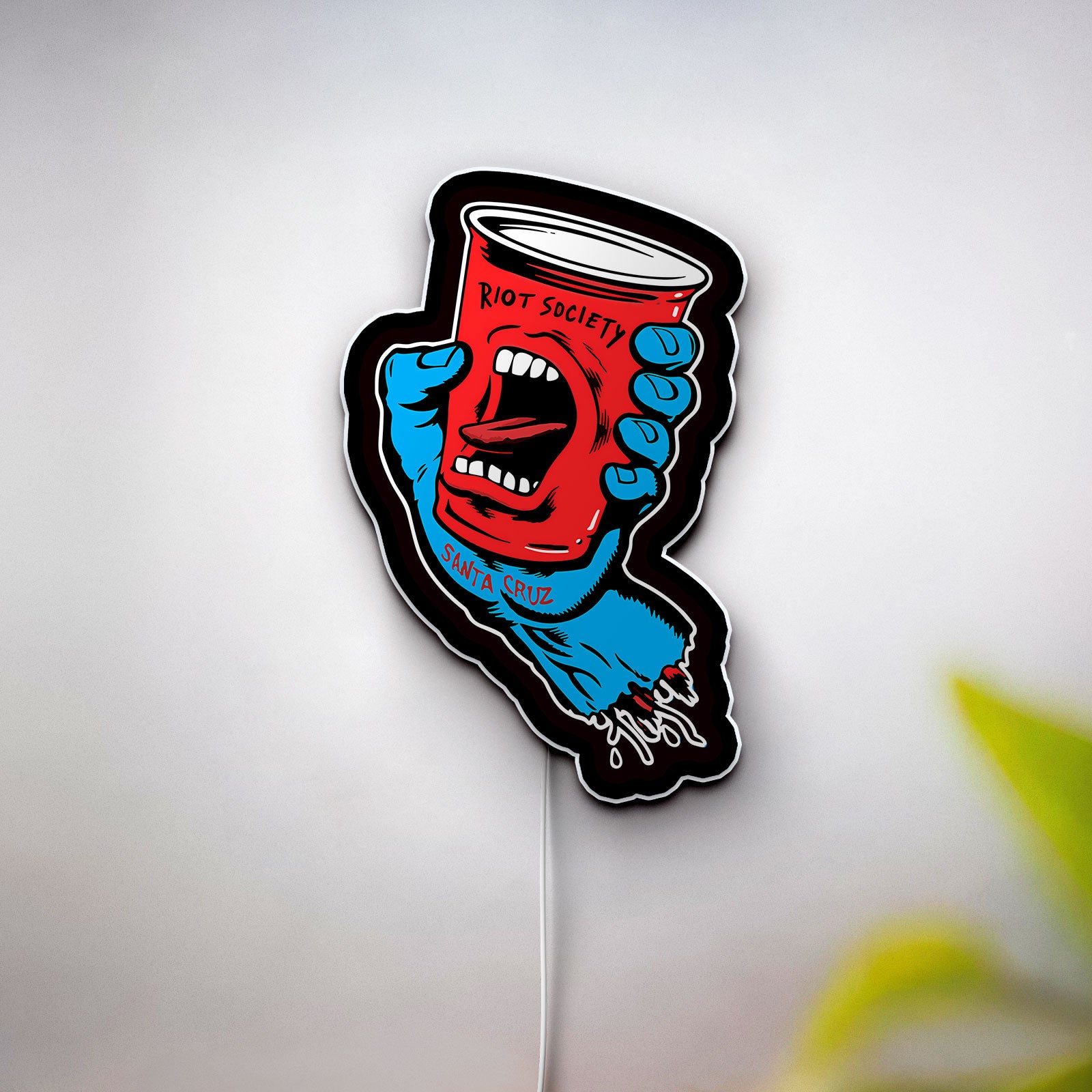 Santa Cruz Screaming Hand Glow Sign - Skateboard Wall Art LED Light, Riot Society Inspired Decor, Surf Shop Night Lamp 