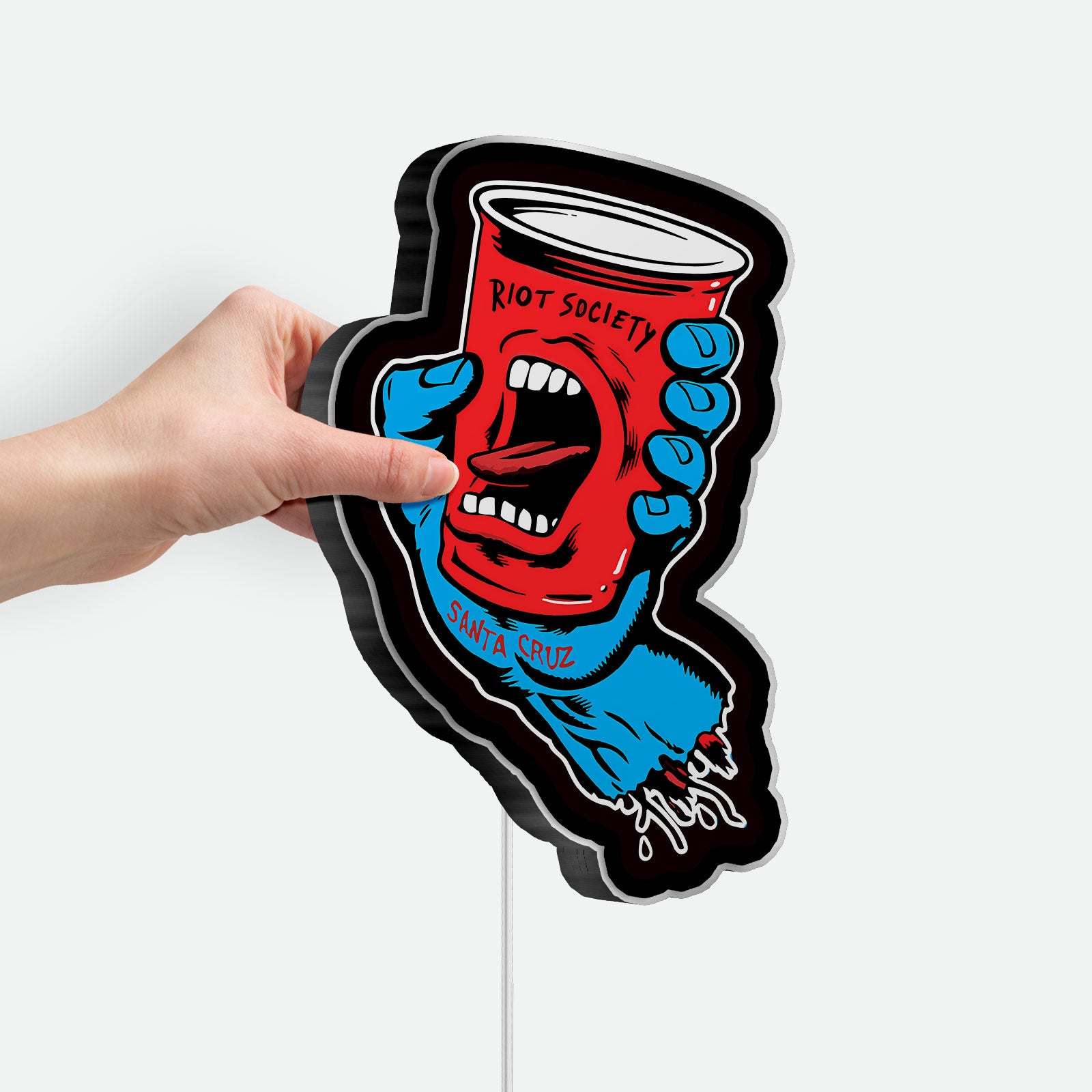 Santa Cruz Screaming Hand Glow Sign - Skateboard Wall Art LED Light, Riot Society Inspired Decor, Surf Shop Night Lamp 