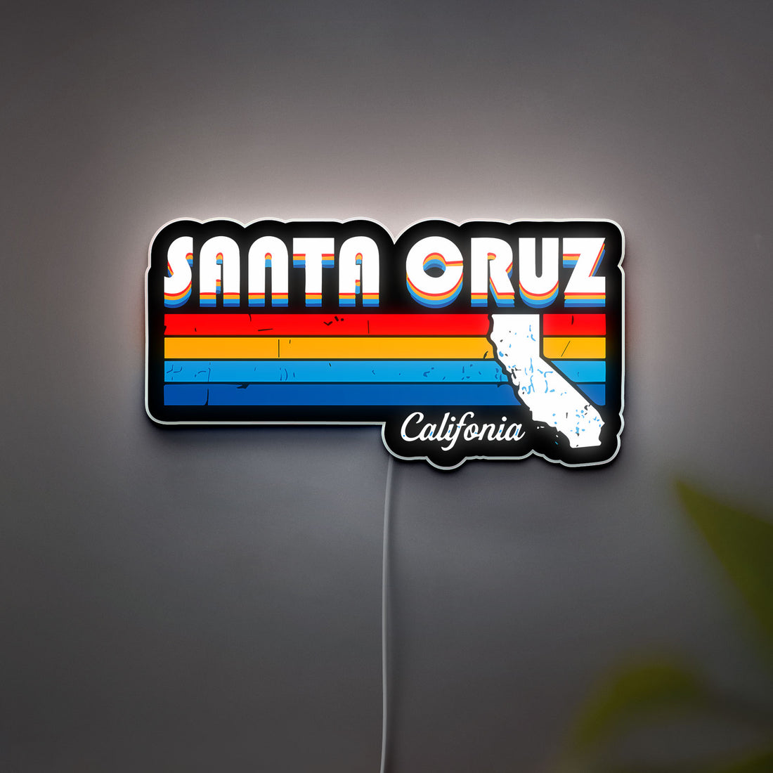 Santa Cruz Retro Glow Sign - Vintage Beach Wall Decor, 70s Inspired LED Night Light, Coastal Gift