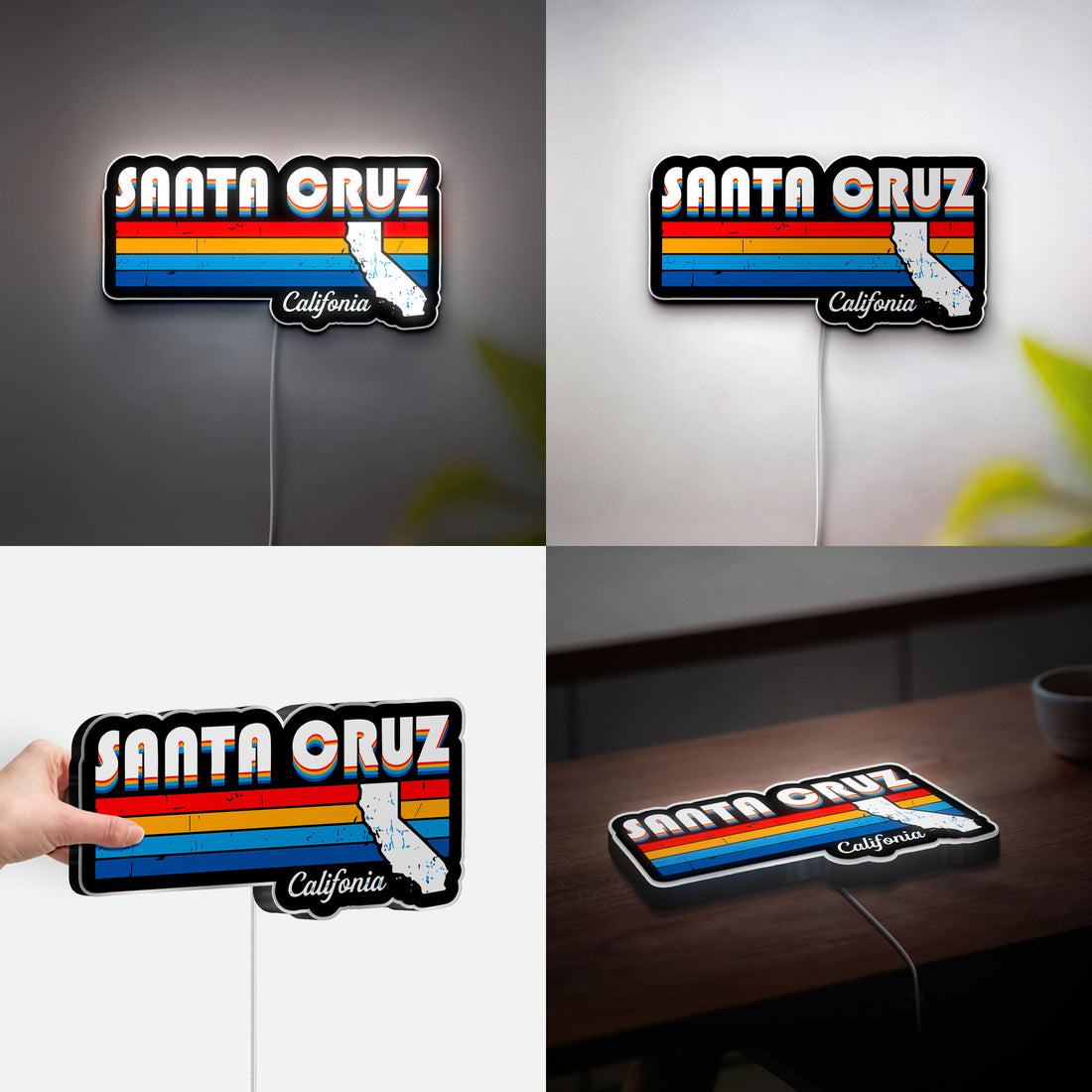 Santa Cruz Retro Glow Sign - Vintage Beach Wall Decor, 70s Inspired LED Night Light, Coastal Gift