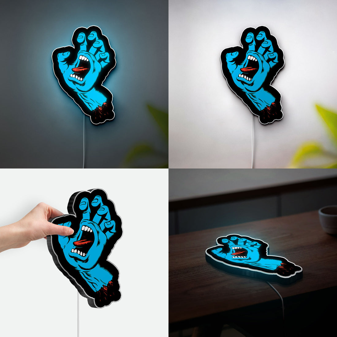 Screaming Hand Glow Light - Retro Skate Art LED Sign, Surf Culture Night Lamp, Edgy Room Decor with Vintage Vibes 