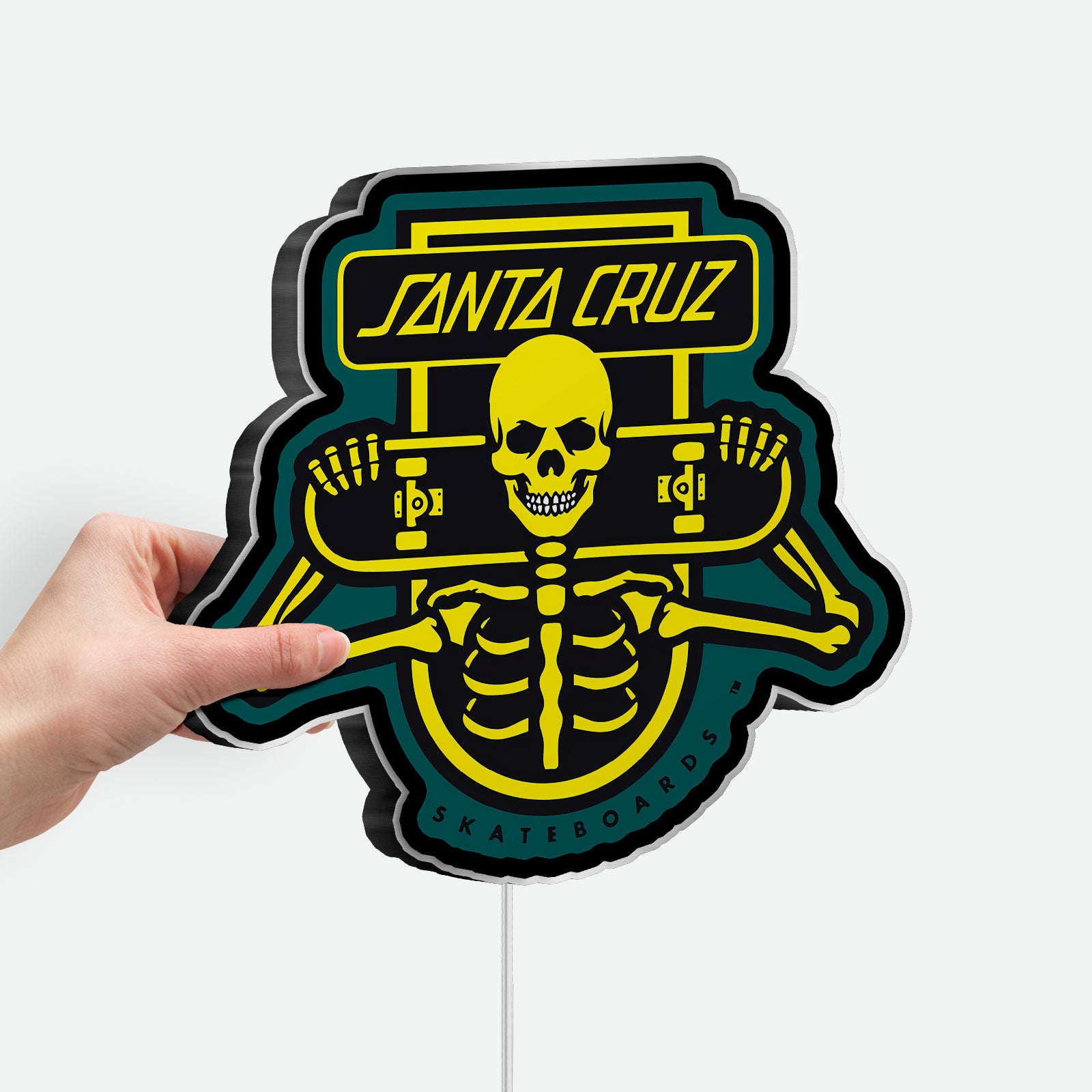 Santa Cruz Skeleton Glow Sign - Skull Skateboard LED Wall Art Light, Retro Skate Decor Gift for Skateboarders
