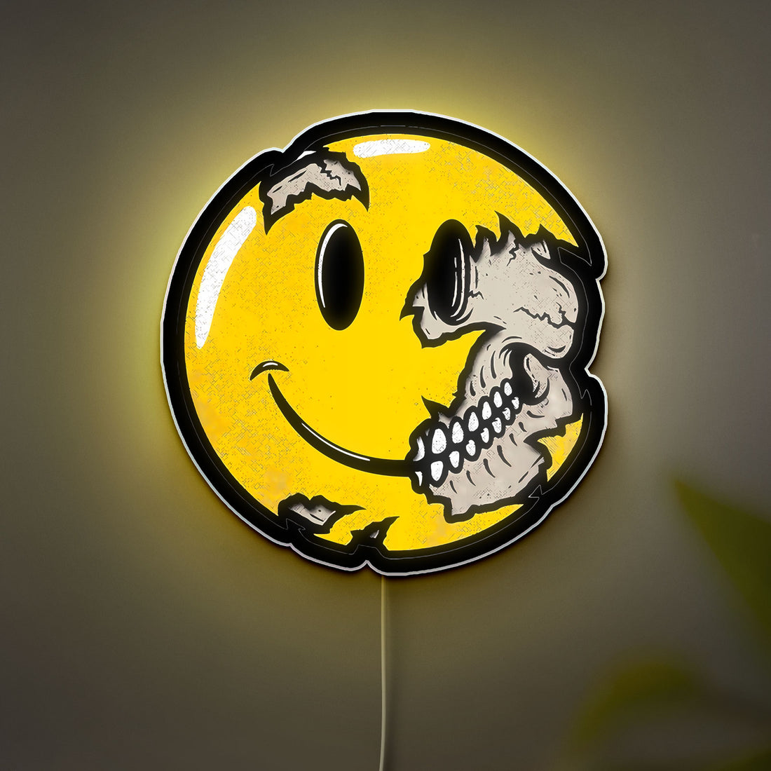 Skull Smiley Face Glow Light - Emo Horror Decor, Nevermind Inspired LED Sign, Alternative Room Night Lamp
