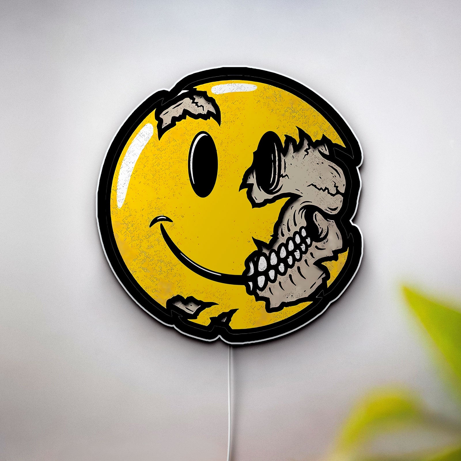 Skull Smiley Face Glow Light - Emo Horror Decor, Nevermind Inspired LED Sign, Alternative Room Night Lamp
