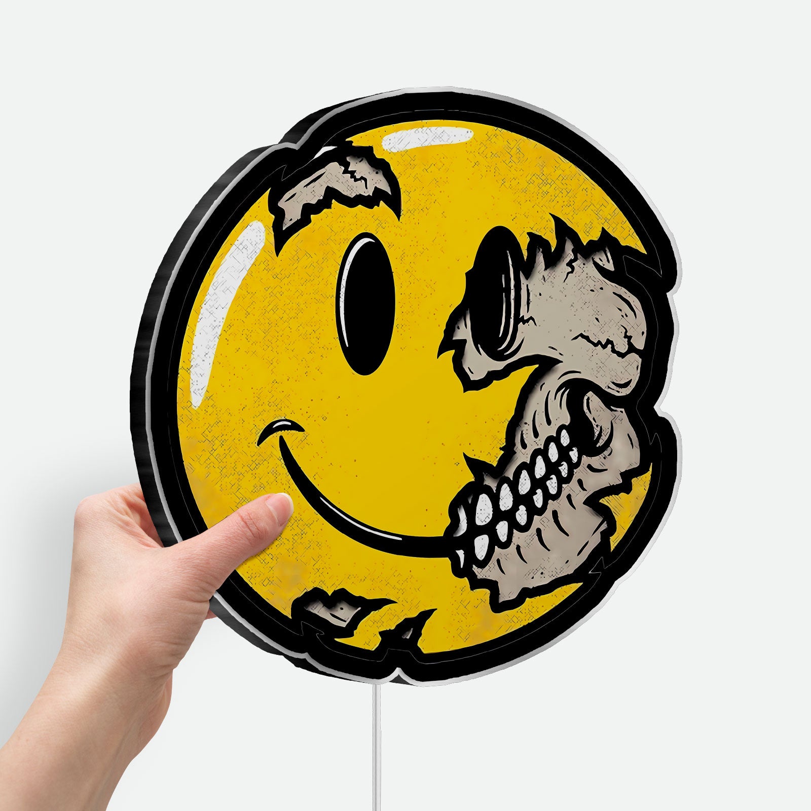 Skull Smiley Face Glow Light - Emo Horror Decor, Nevermind Inspired LED Sign, Alternative Room Night Lamp
