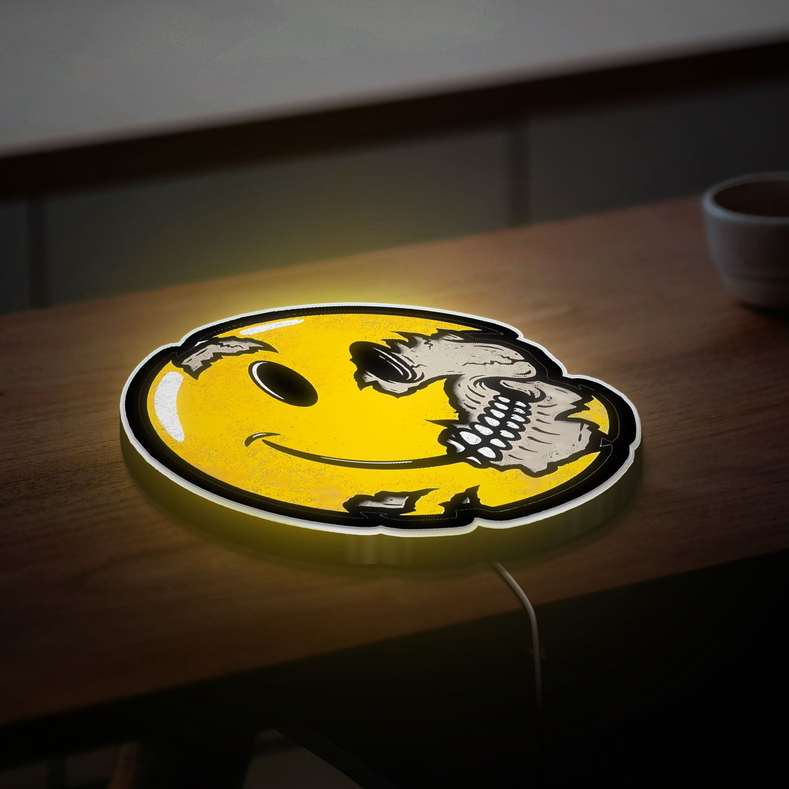 Skull Smiley Face Glow Light - Emo Horror Decor, Nevermind Inspired LED Sign, Alternative Room Night Lamp

