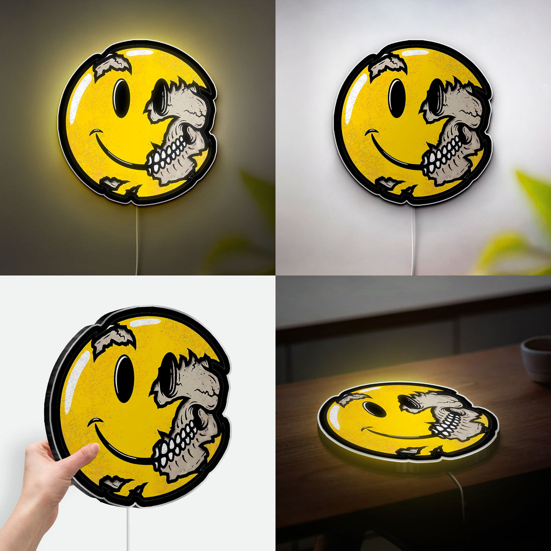 Skull Smiley Face Glow Light - Emo Horror Decor, Nevermind Inspired LED Sign, Alternative Room Night Lamp
