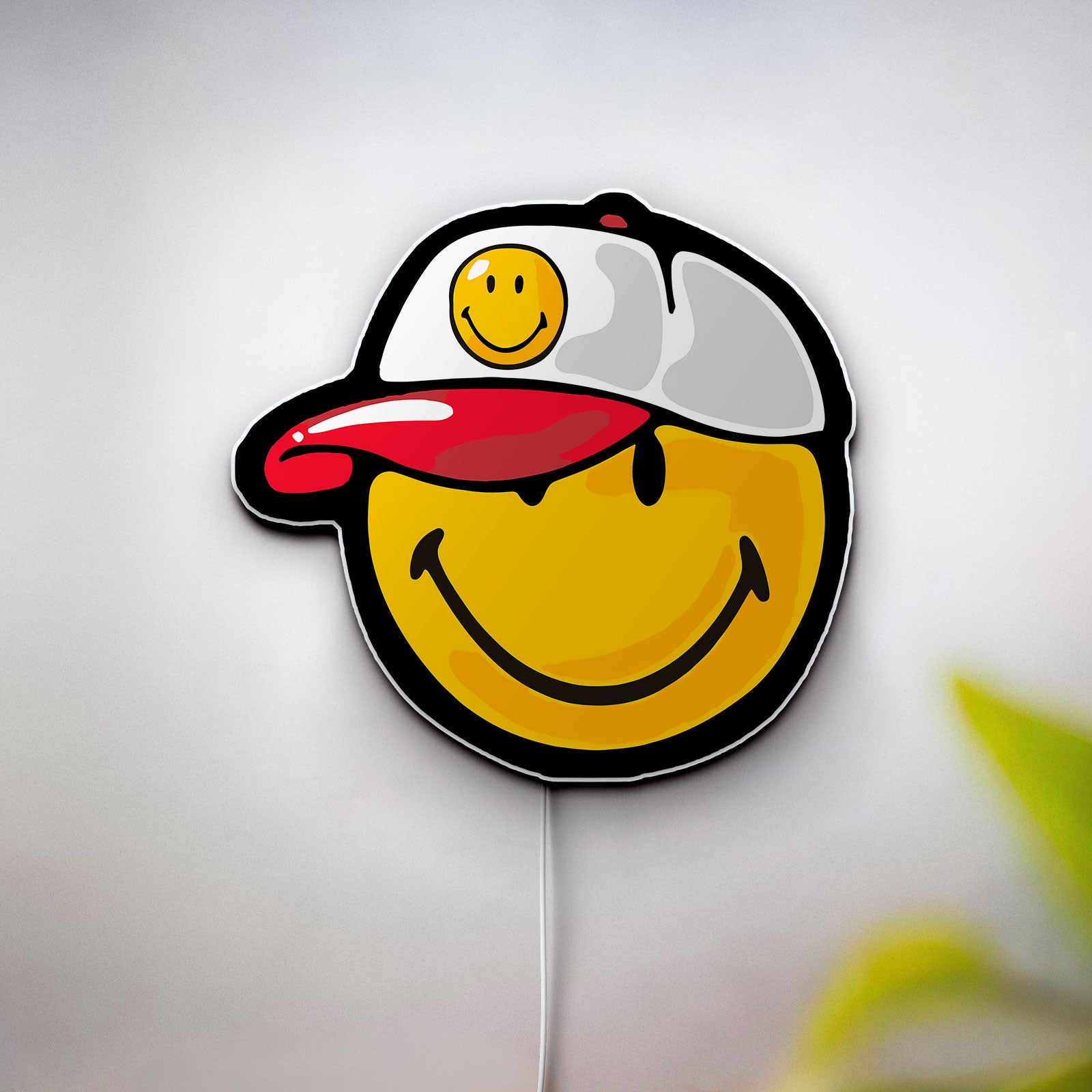 Smiley Face LED Light - Retro Backwards Cap Glow Sign, Fun Room Decor, Cheerful Gift with Vibrant Illumination
