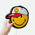 Smiley Face LED Light - Retro Backwards Cap Glow Sign, Fun Room Decor, Cheerful Gift with Vibrant Illumination
