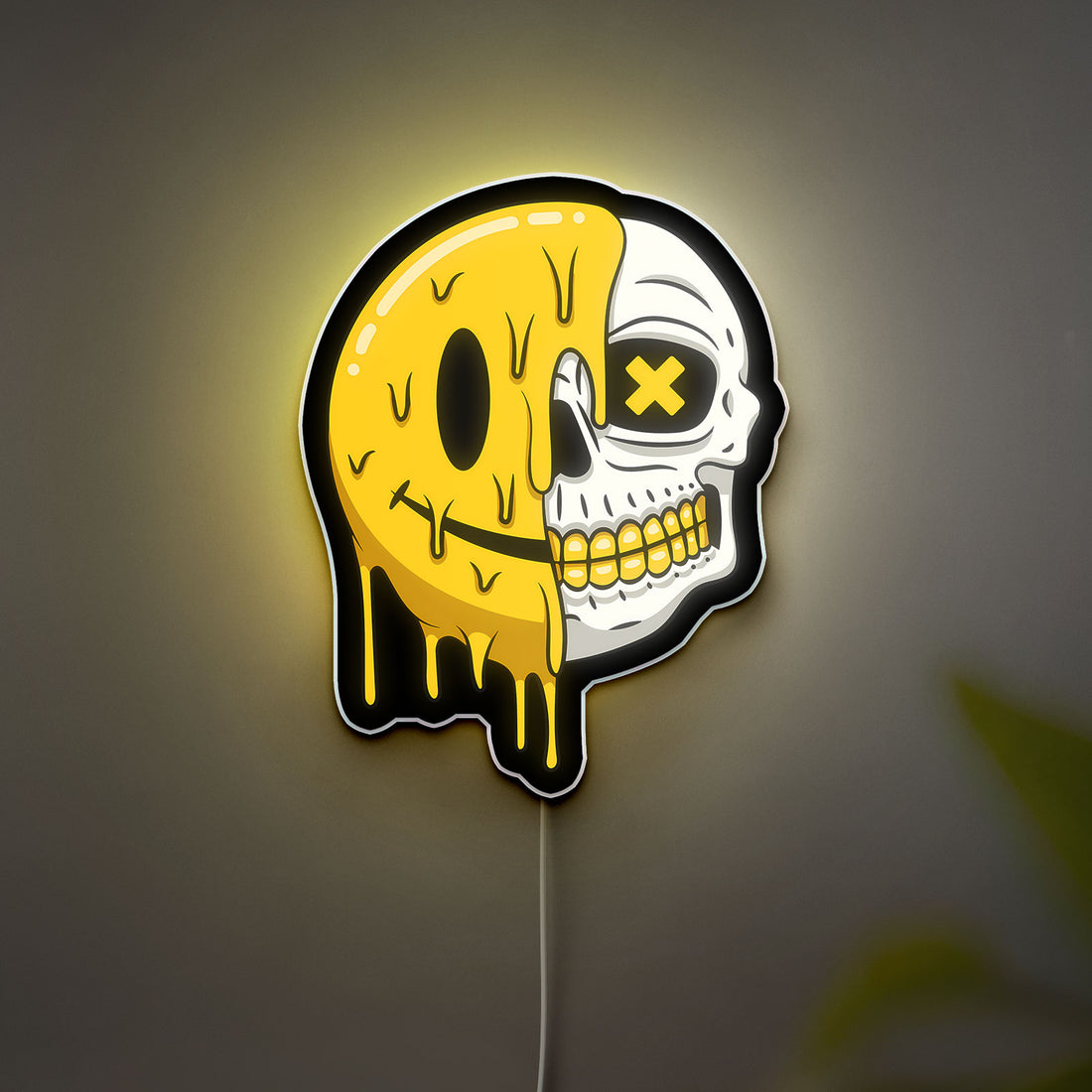 Smiling Skull Glow Light - Happy Halloween Decor, Yellow Bone LED Night Light, Fun Spooky Gift
