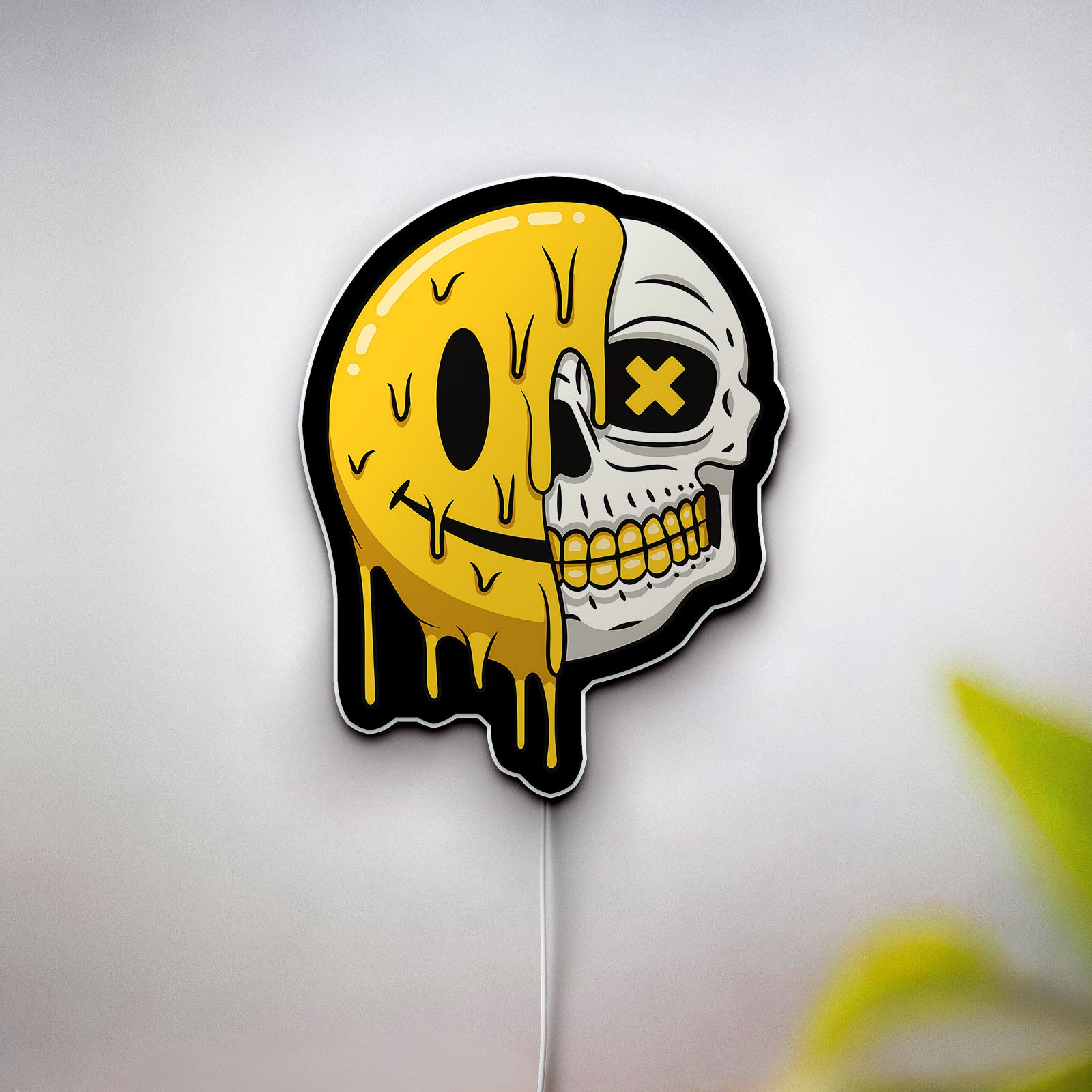Smiling Skull Glow Light - Happy Halloween Decor, Yellow Bone LED Night Light, Fun Spooky Gift