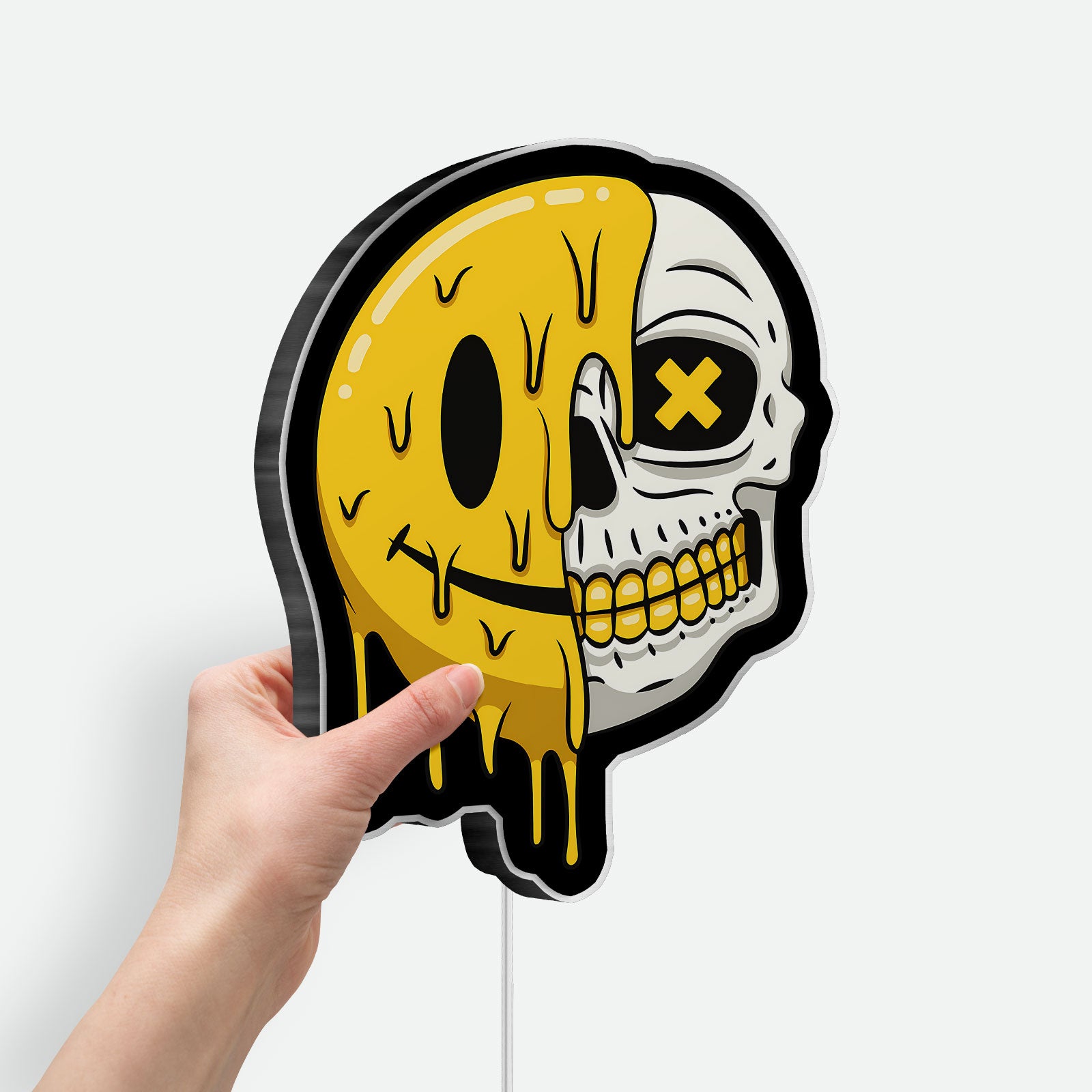 Smiling Skull Glow Light - Happy Halloween Decor, Yellow Bone LED Night Light, Fun Spooky Gift