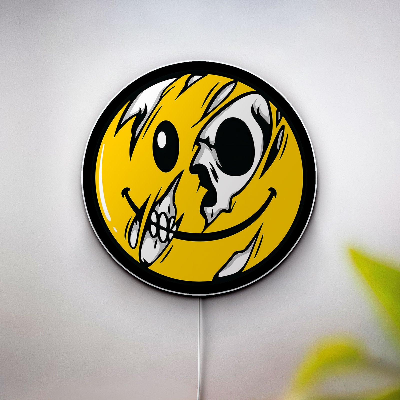 Glowing Skull Flag Light - Trippy Smiley Horror Decor, LED Wall Art for Fans of Dark Humor and Psychedelic Style
