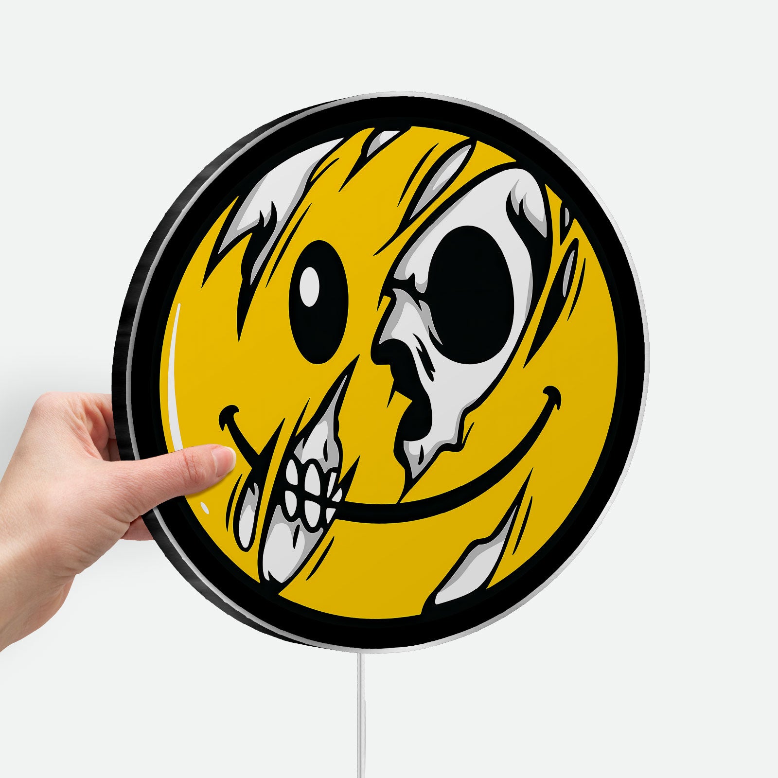 Glowing Skull Flag Light - Trippy Smiley Horror Decor, LED Wall Art for Fans of Dark Humor and Psychedelic Style

