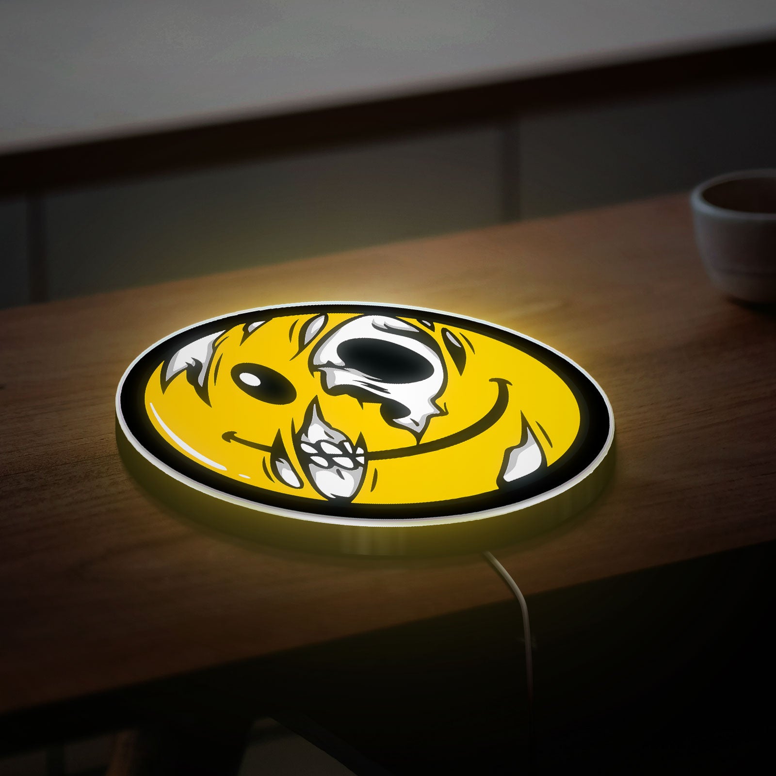 Glowing Skull Flag Light - Trippy Smiley Horror Decor, LED Wall Art for Fans of Dark Humor and Psychedelic Style

