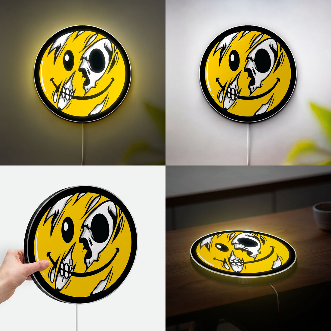 Glowing Skull Flag Light - Trippy Smiley Horror Decor, LED Wall Art for Fans of Dark Humor and Psychedelic Style
