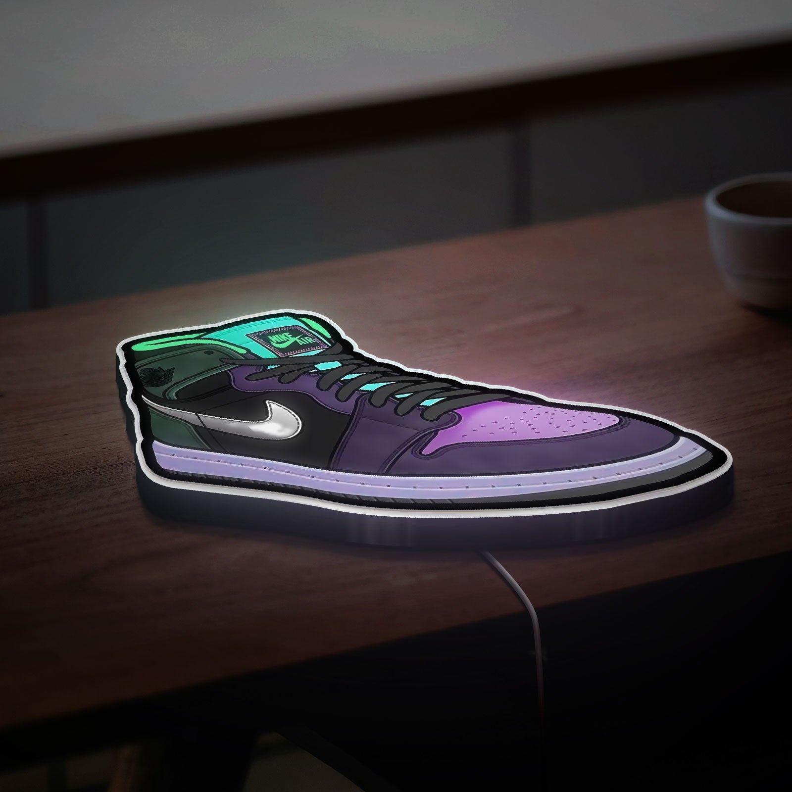 Air Jordan 1 Glow Light - Sneaker LED Night Light, Basketball Fan Gift, Purple Teal Wall Decor