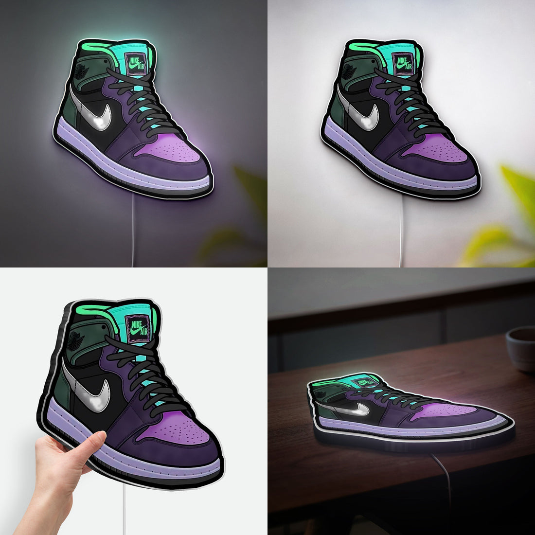 Air Jordan 1 Glow Light - Sneaker LED Night Light, Basketball Fan Gift, Purple Teal Wall Decor