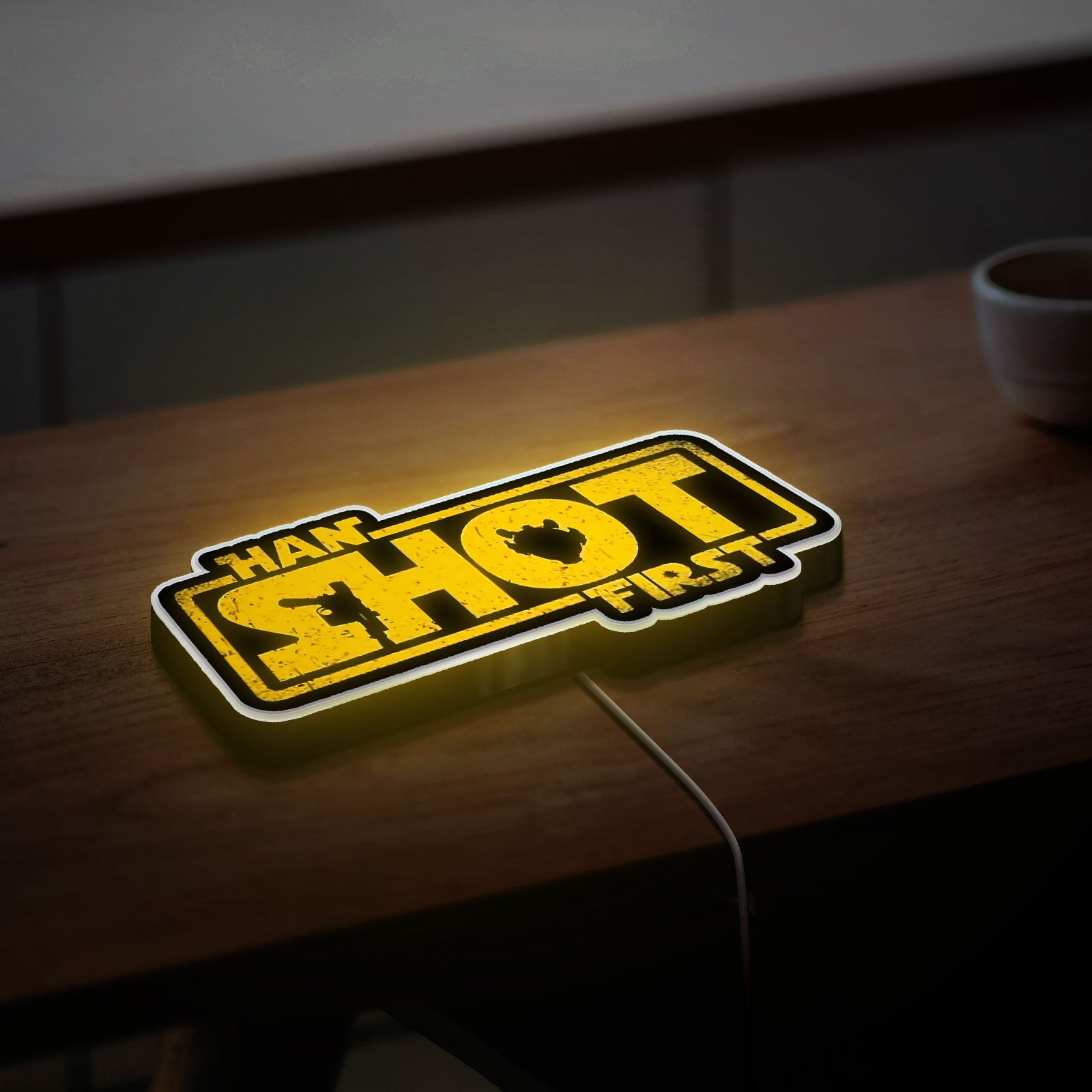 Han Shot First Glow Sign Light - Star Wars Inspired LED Wall Art, Sci-Fi Movie Decor, Gift for Fans
