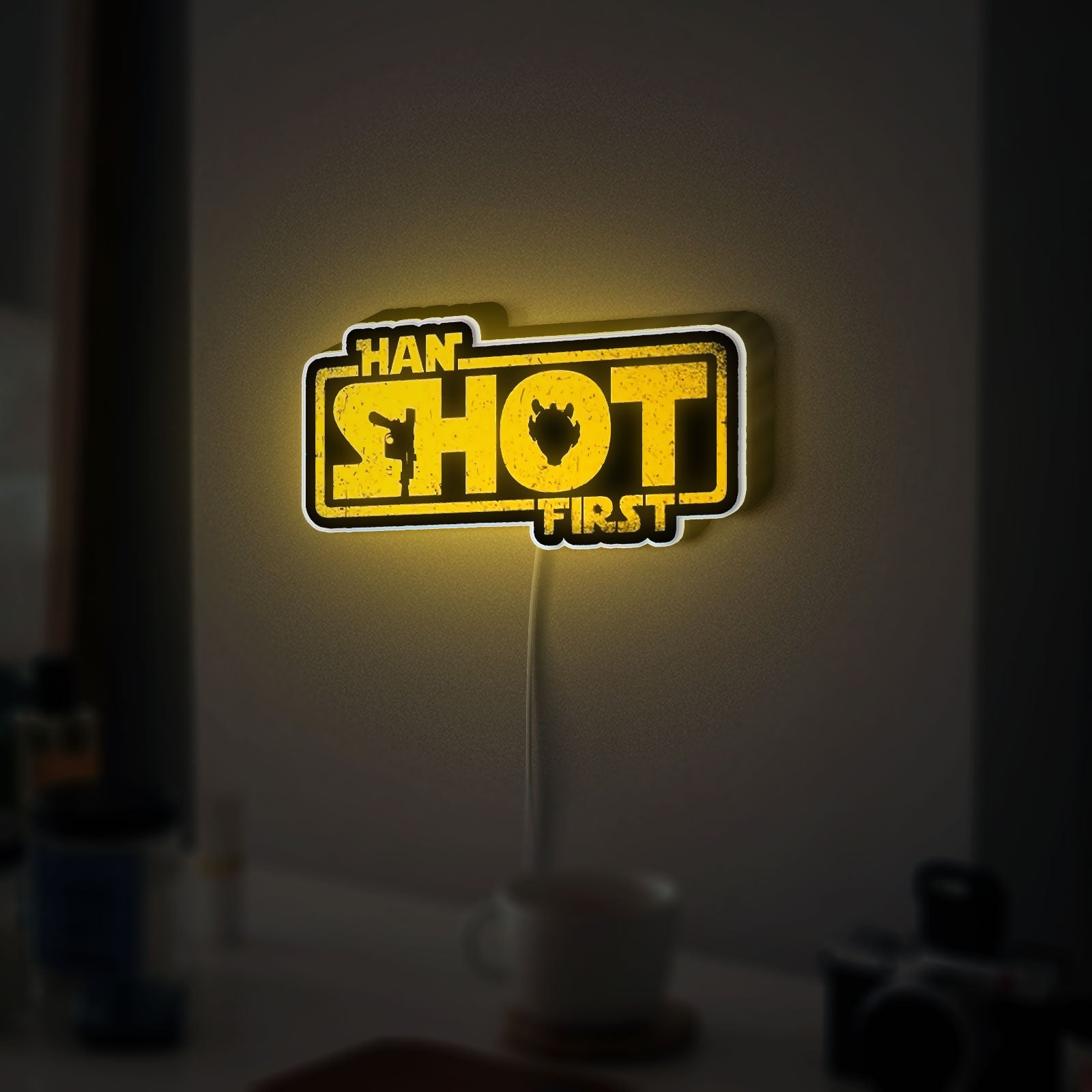 Han Shot First Glow Sign Light - Star Wars Inspired LED Wall Art, Sci-Fi Movie Decor, Gift for Fans

