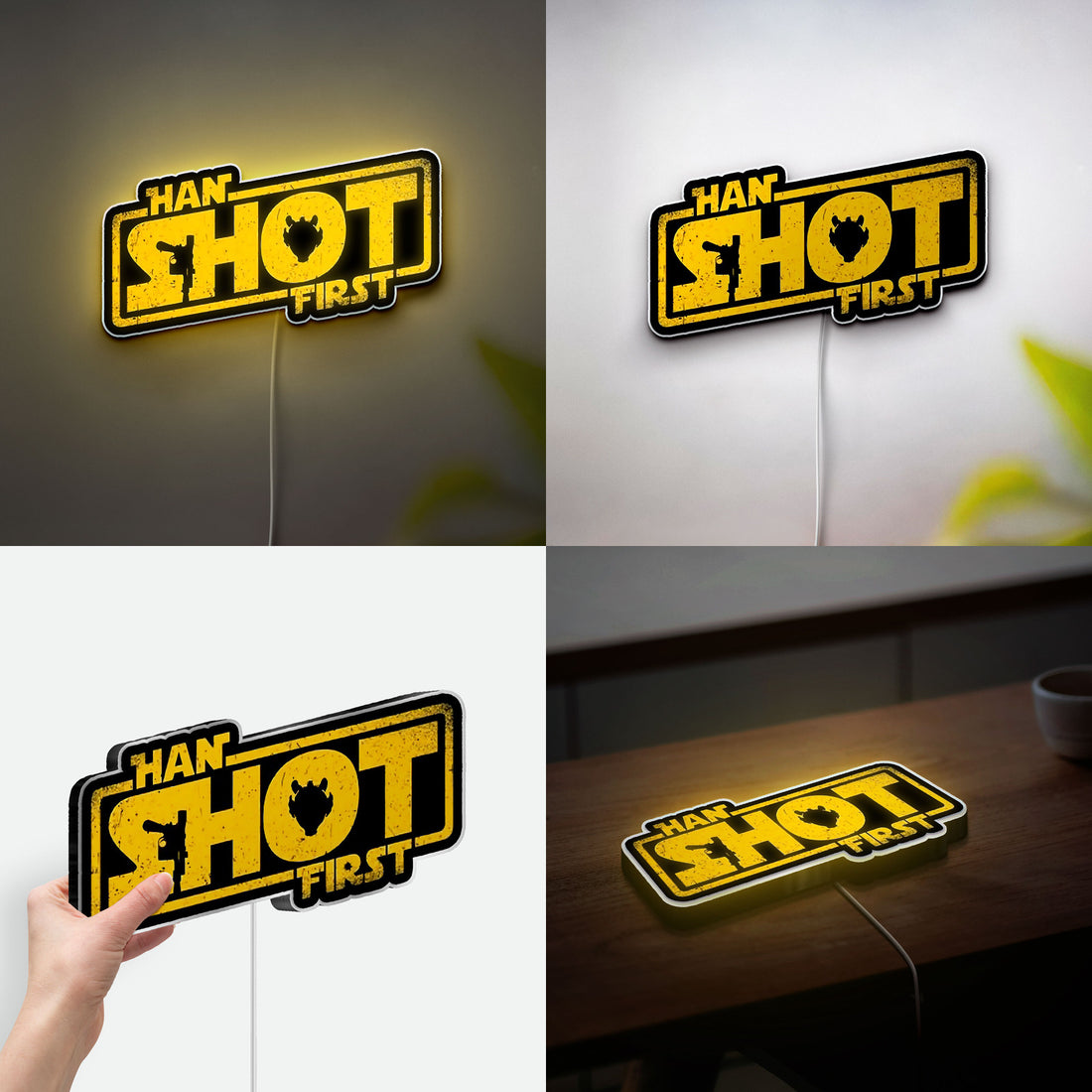 Han Shot First Glow Sign Light - Star Wars Inspired LED Wall Art, Sci-Fi Movie Decor, Gift for Fans
