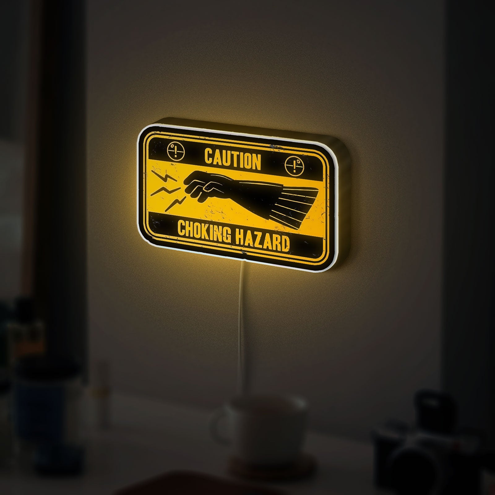 Choking Hazard Glow Sign - Humorous Warning LED Light, Sarcastic Home Decor, Funny Safety-Themed Night Lamp 
