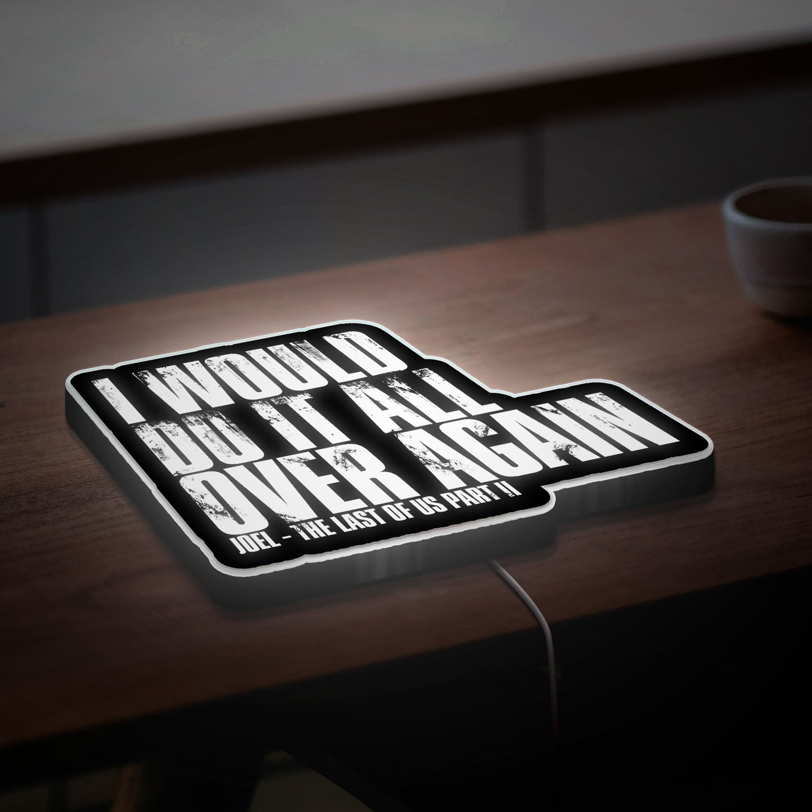 Never Back Down Glow Sign - Inspirational LED Wall Art, Motivational Quote Night Light, The Last of Us Style Decor for Gamers