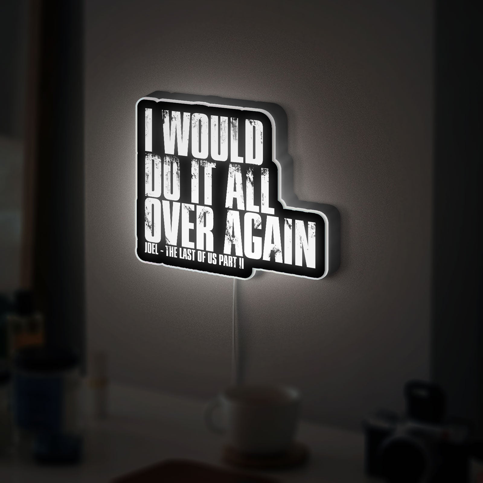 Never Back Down Glow Sign - Inspirational LED Wall Art, Motivational Quote Night Light, The Last of Us Style Decor for Gamers