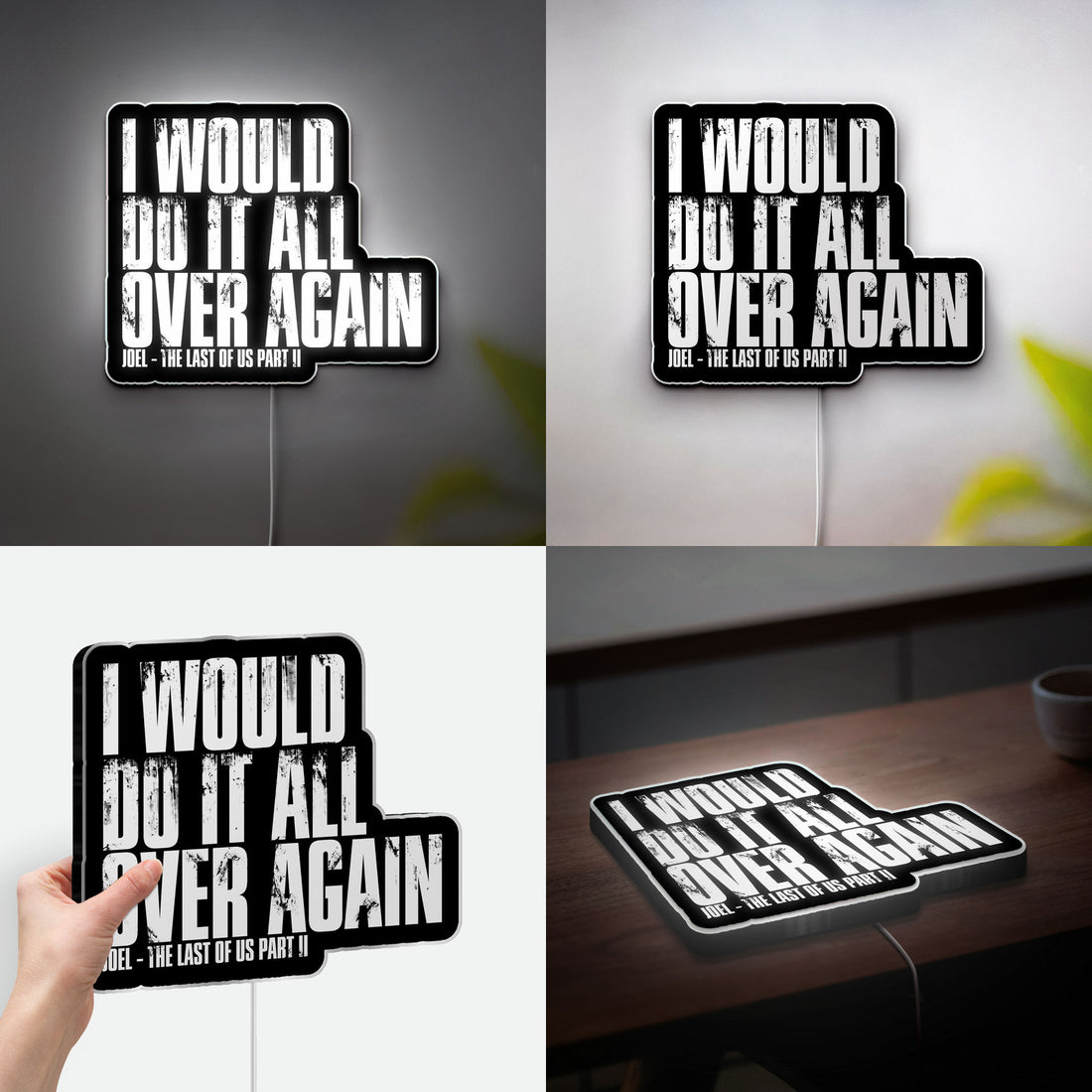 Never Back Down Glow Sign - Inspirational LED Wall Art, Motivational Quote Night Light, The Last of Us Style Decor for Gamers