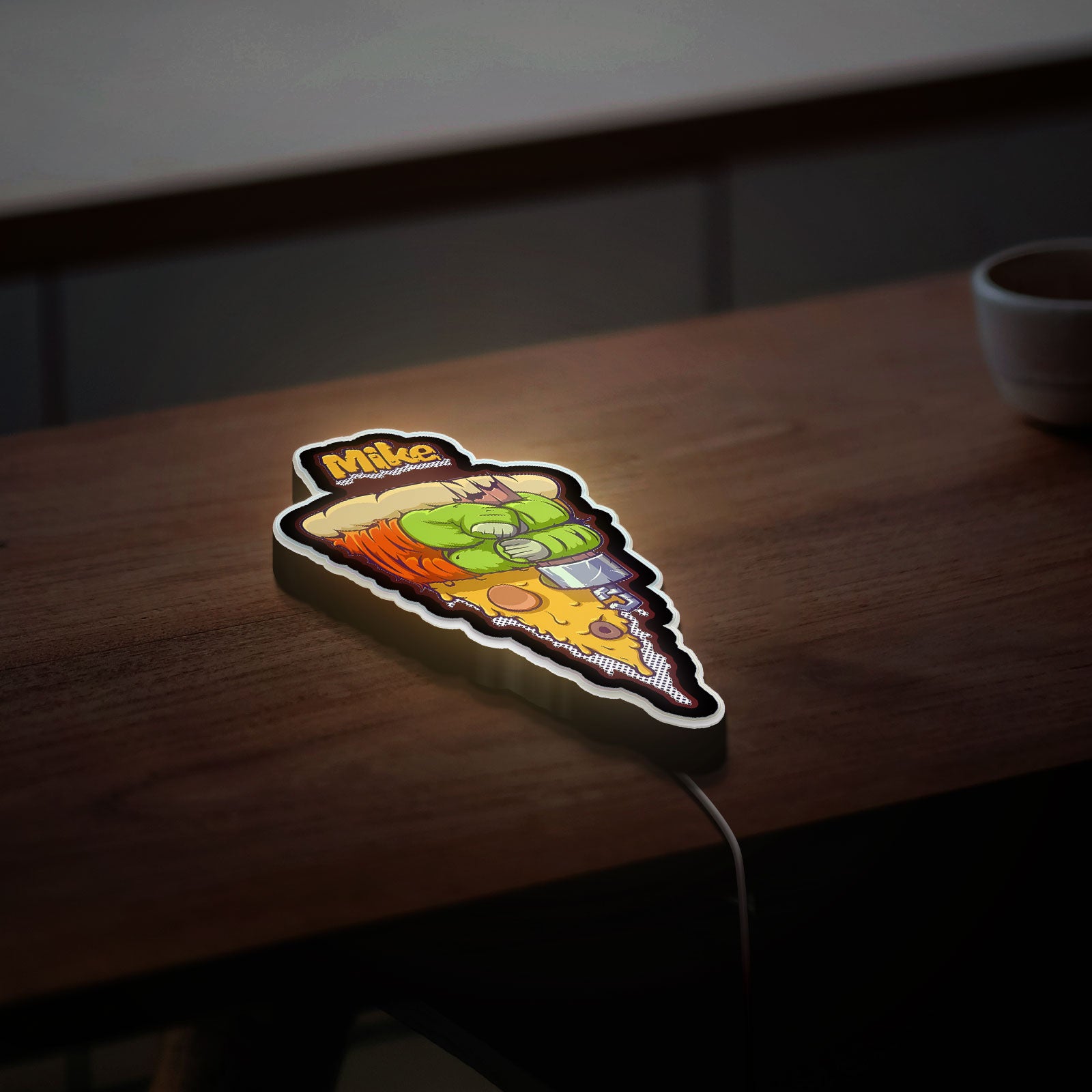 Teenage Mutant Ninja Turtles Glow Lamp - TMNT Themed Night Light, Michelangelo Pizza LED Sign, Kids Bedroom Decor & Turtle Fan Gift