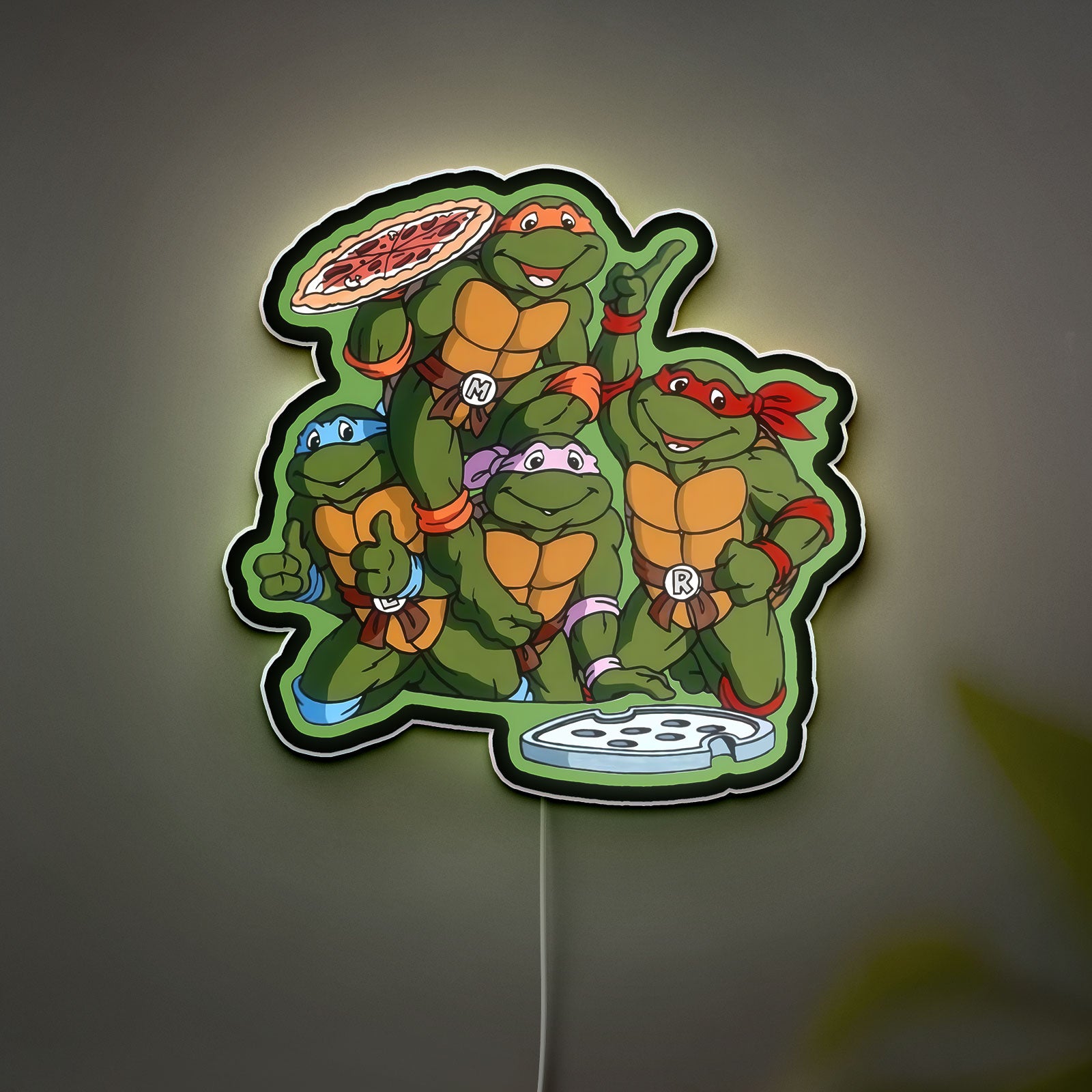 TMNT Glow Lamp - 80s Teenage Mutant Ninja Turtles Night Light, Pizza Lover Gift, Retro Arcade Style LED Decor for Turtle Fans