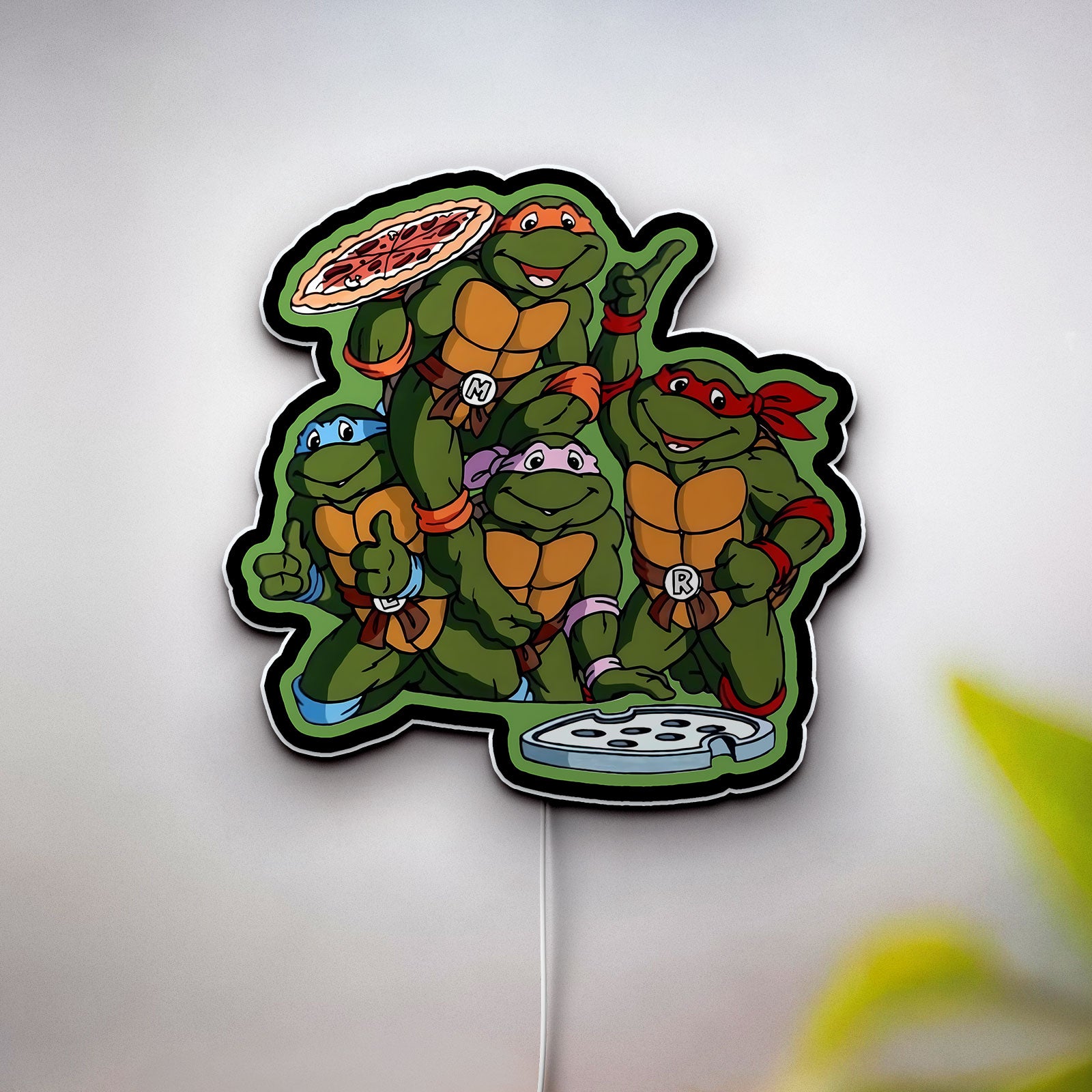 TMNT Glow Lamp - 80s Teenage Mutant Ninja Turtles Night Light, Pizza Lover Gift, Retro Arcade Style LED Decor for Turtle Fans