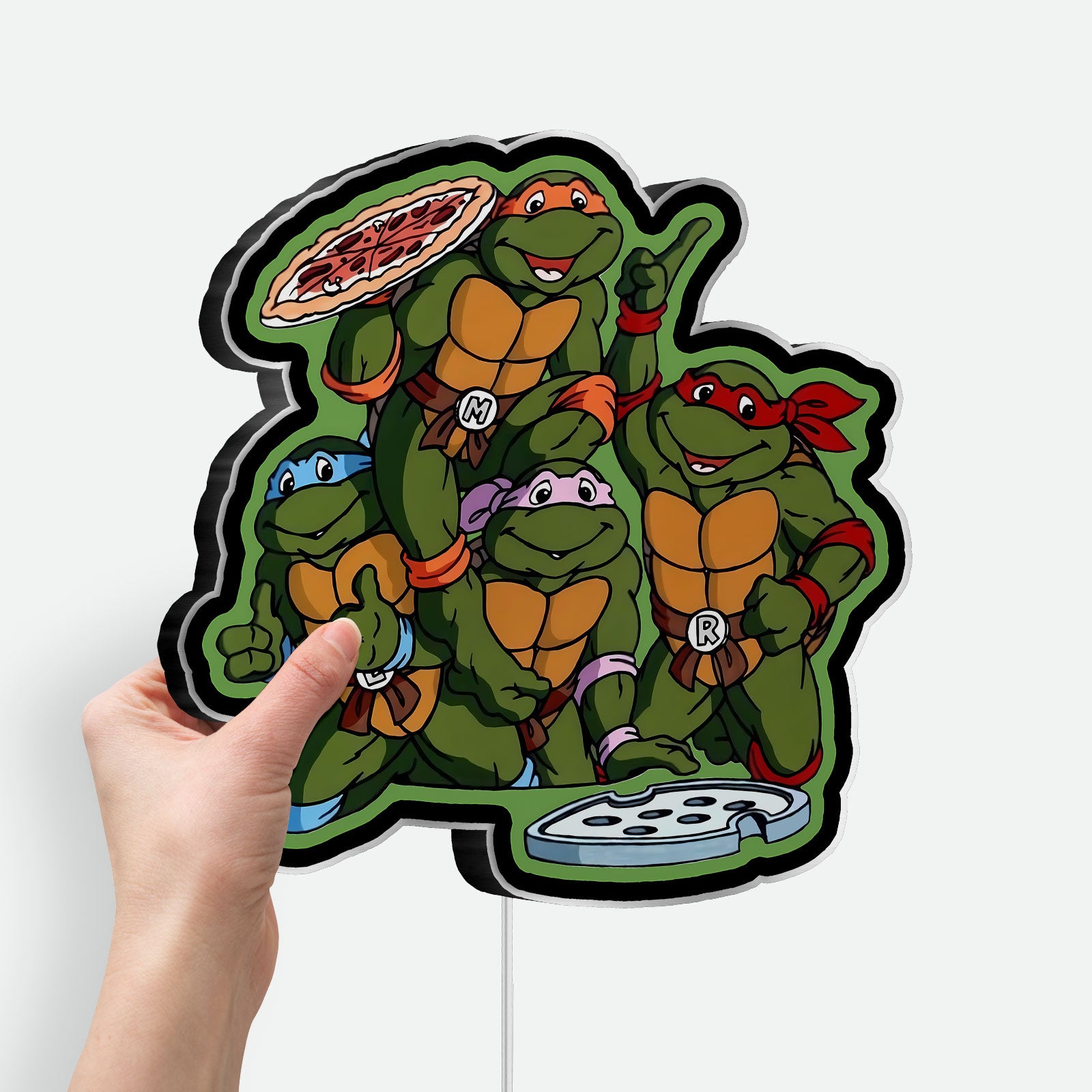 TMNT Glow Lamp - 80s Teenage Mutant Ninja Turtles Night Light, Pizza Lover Gift, Retro Arcade Style LED Decor for Turtle Fans