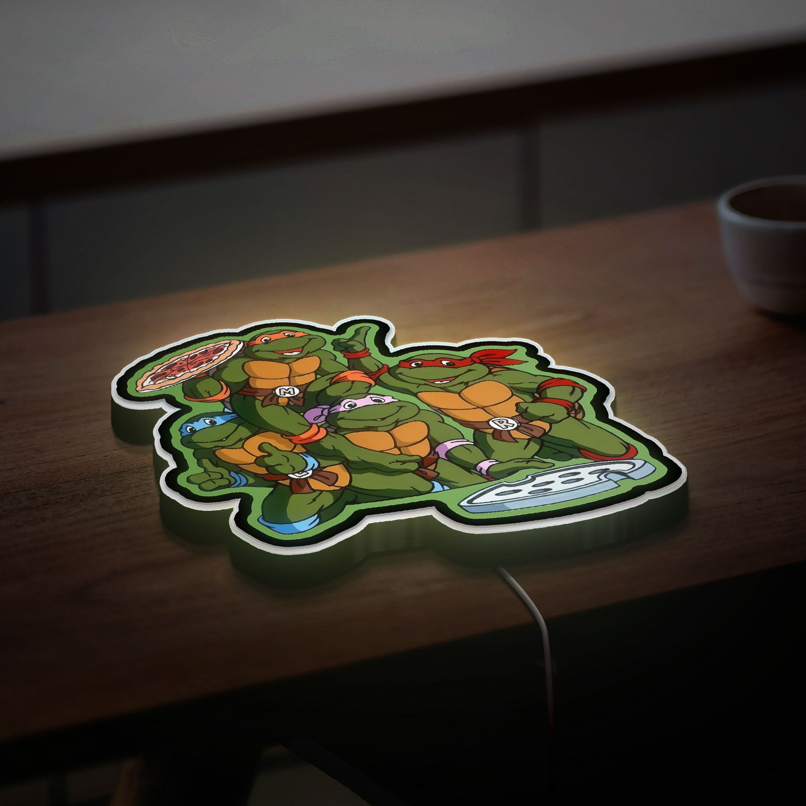 TMNT Glow Lamp - 80s Teenage Mutant Ninja Turtles Night Light, Pizza Lover Gift, Retro Arcade Style LED Decor for Turtle Fans