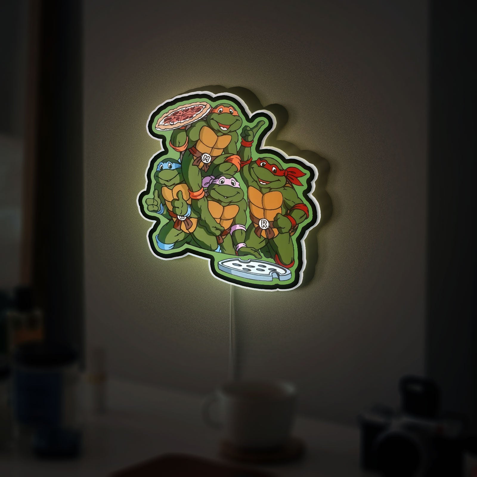 TMNT Glow Lamp - 80s Teenage Mutant Ninja Turtles Night Light, Pizza Lover Gift, Retro Arcade Style LED Decor for Turtle Fans