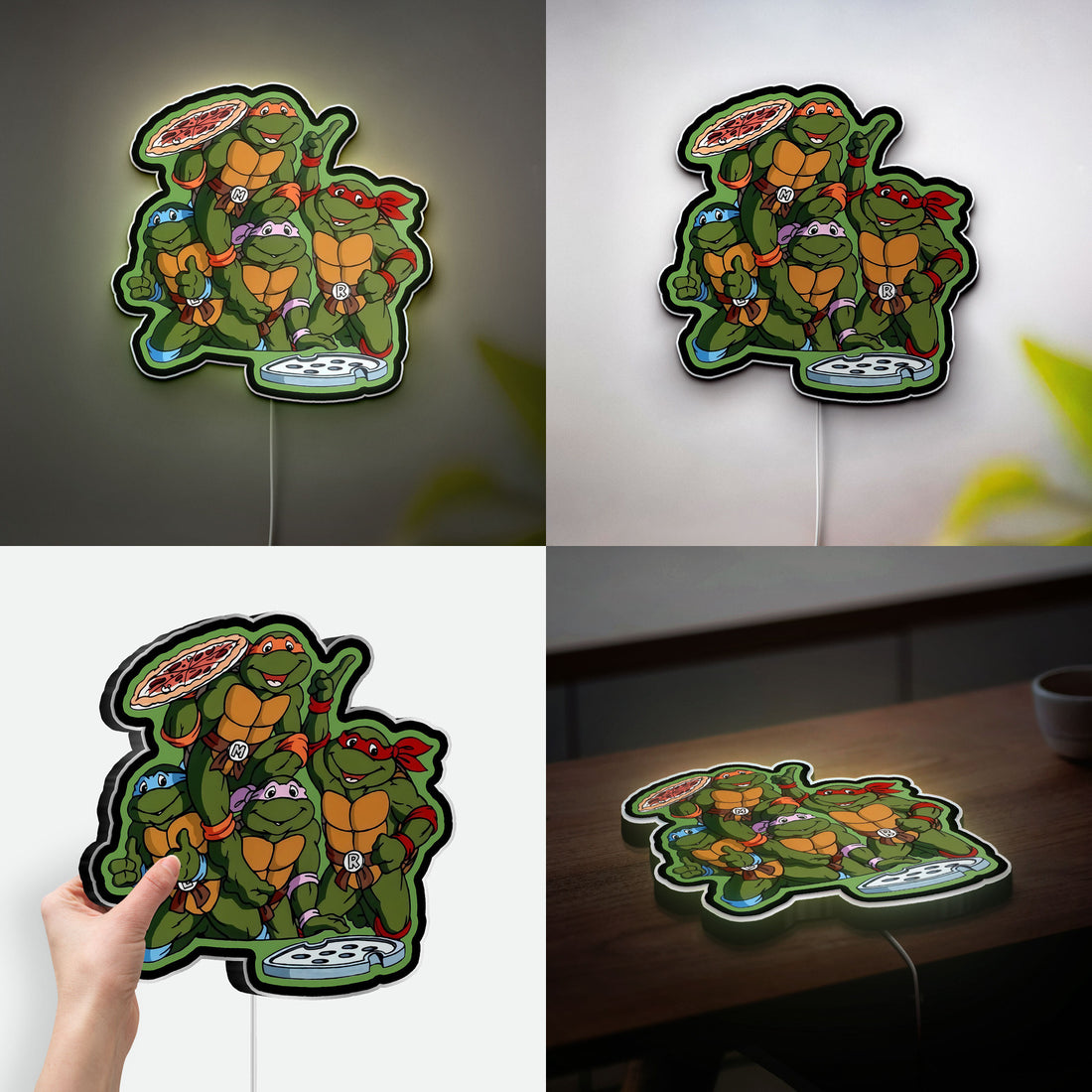 TMNT Glow Lamp - 80s Teenage Mutant Ninja Turtles Night Light, Pizza Lover Gift, Retro Arcade Style LED Decor for Turtle Fans
