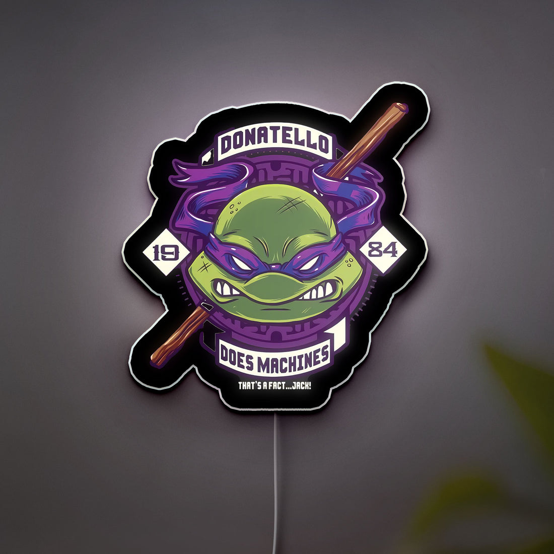 Donatello Glow Lamp - Teenage Mutant Ninja Turtles Night Light, TMNT Themed Bedroom Decor, Purple LED Character Sign for Turtle Fans