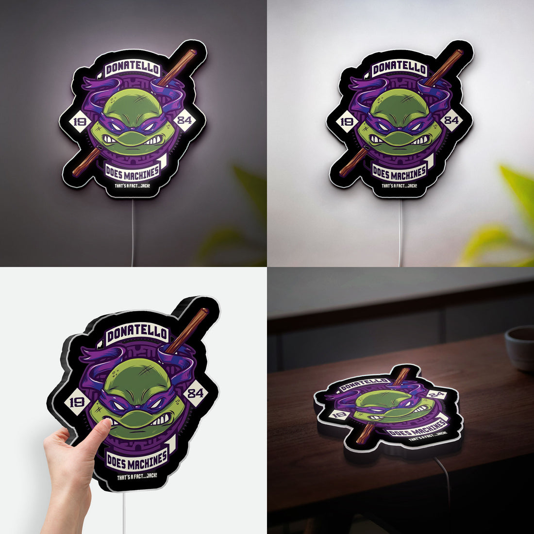 Donatello Glow Lamp - Teenage Mutant Ninja Turtles Night Light, TMNT Themed Bedroom Decor, Purple LED Character Sign for Turtle Fans