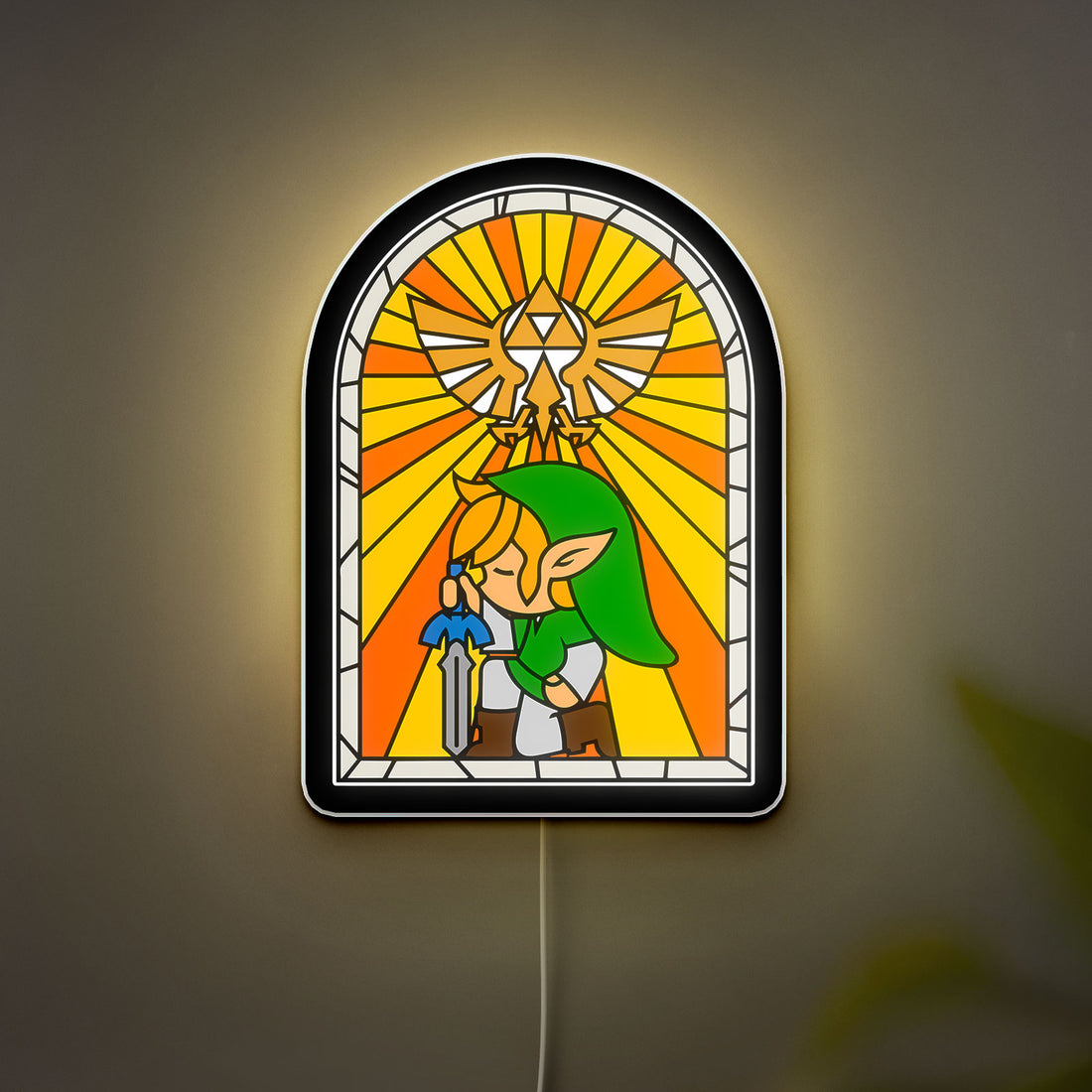 Zelda Stained Glass Glow Lamp - Wind Waker Inspired Night Light, Nintendo Gaming Decor, Legend of Zelda Collectible for Fans