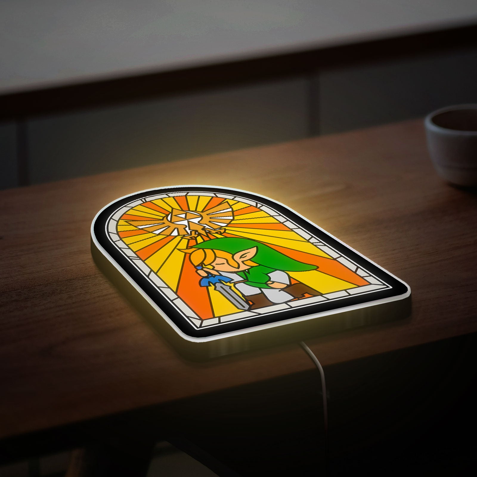 Zelda Stained Glass Glow Lamp - Wind Waker Inspired Night Light, Nintendo Gaming Decor, Legend of Zelda Collectible for Fans