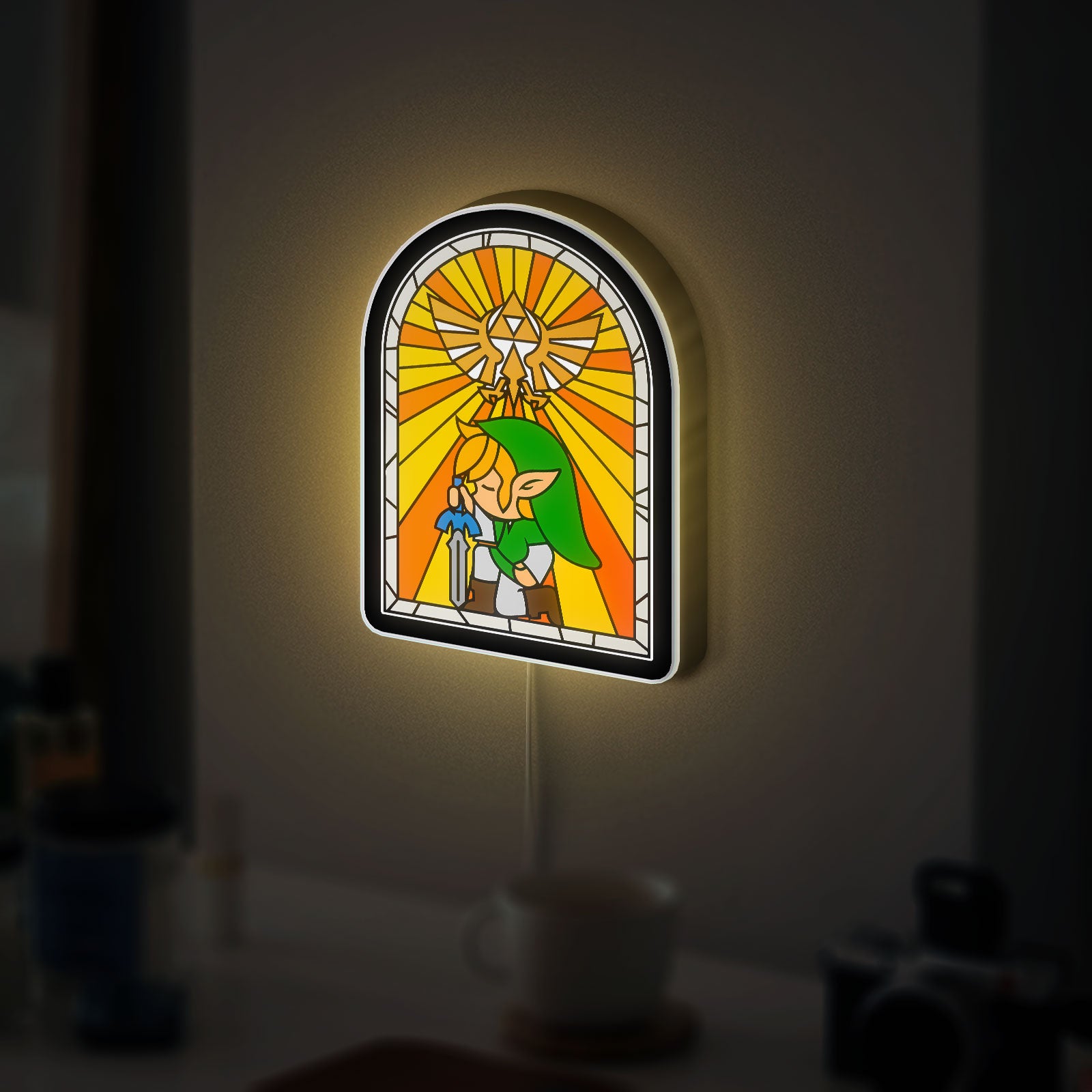 Zelda Stained Glass Glow Lamp - Wind Waker Inspired Night Light, Nintendo Gaming Decor, Legend of Zelda Collectible for Fans