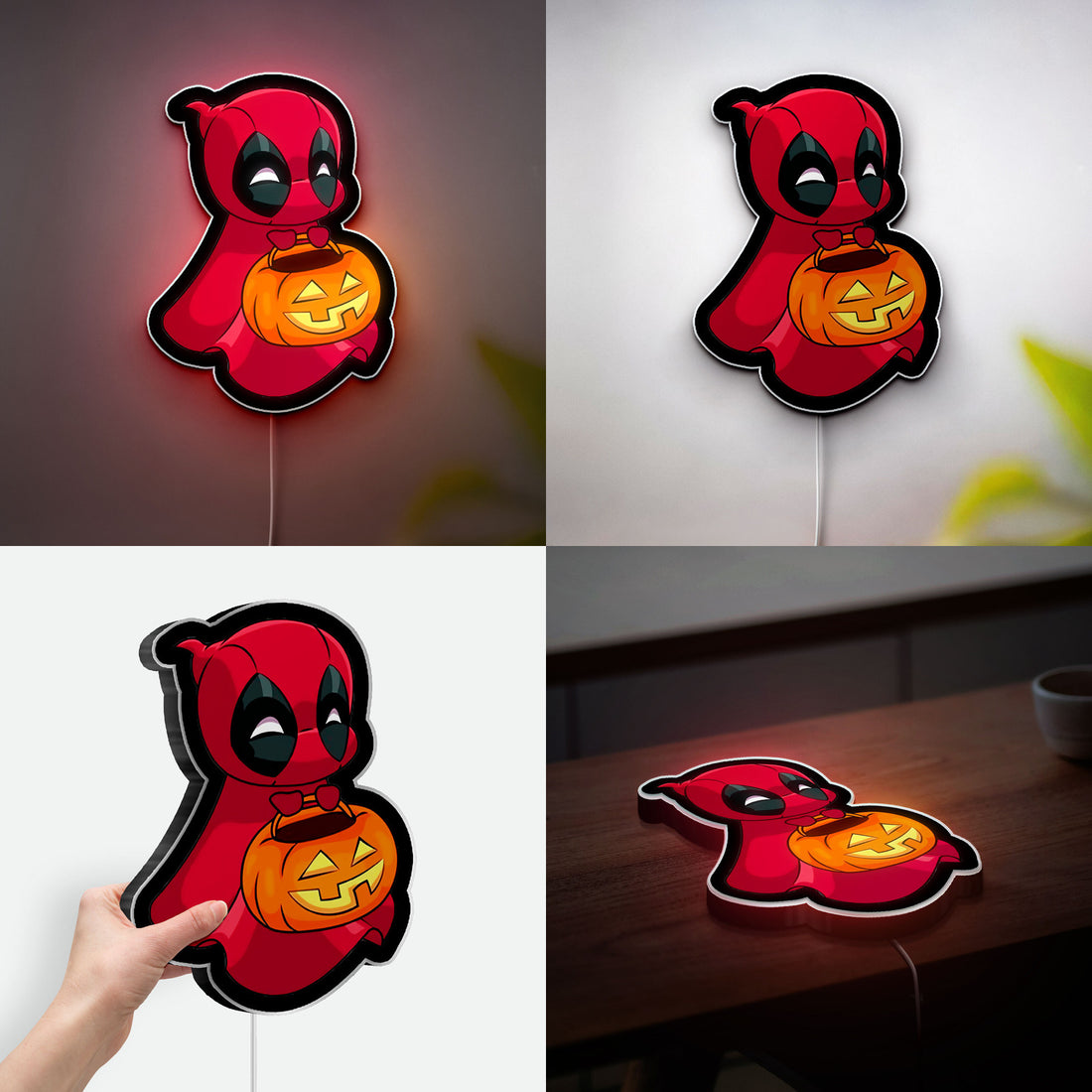 Deadpool Ghost Glow Light - Marvel Halloween Night Lamp, Funny Superhero Decor, Cute Spooky LED Sign for Comic Fans