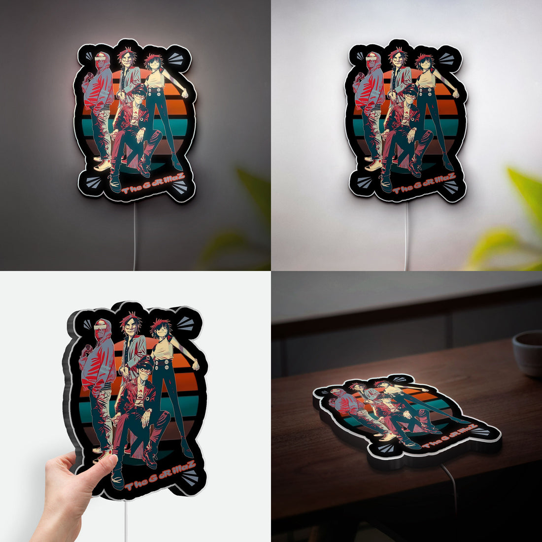Gorillaz Glow Light - 2D Murdoc Noodle Russell Band LED Sign, Jamie Hewlett Art Inspired Night Lamp, Music Fan Room Decor