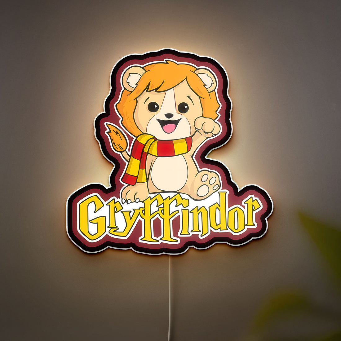 Gryffindor Lion Glow Lamp - Harry Potter House Night Light, Magical LED Decor for Potter Fans, Hogwarts Inspired Bedroom Sign
