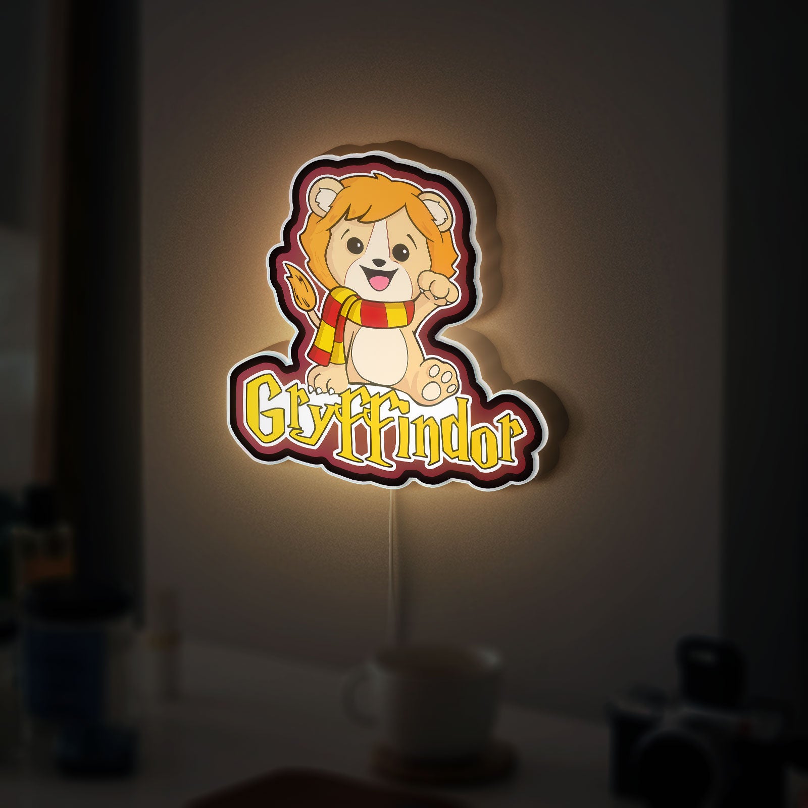 Gryffindor Lion Glow Lamp - Harry Potter House Night Light, Magical LED Decor for Potter Fans, Hogwarts Inspired Bedroom Sign