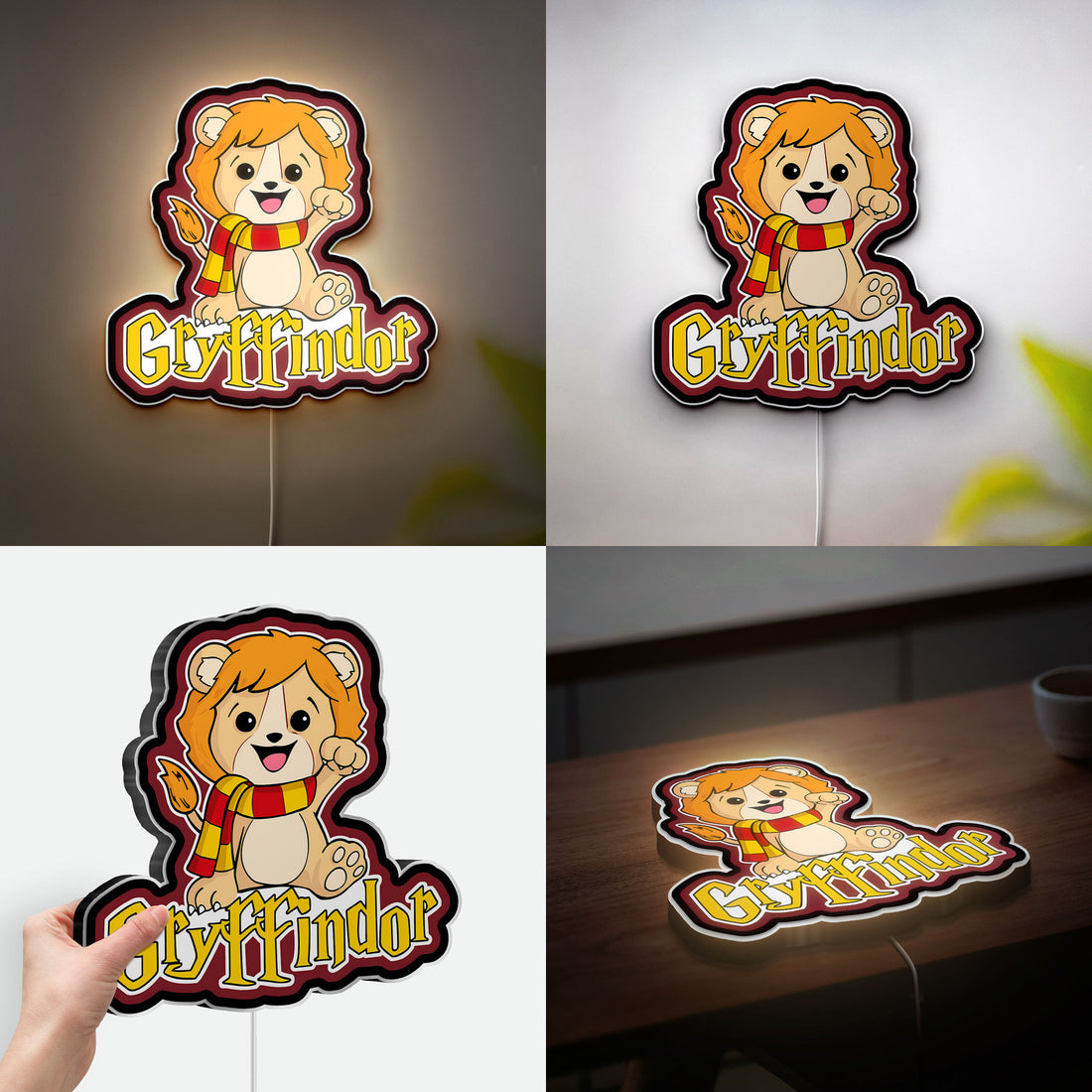 Gryffindor Lion Glow Lamp - Harry Potter House Night Light, Magical LED Decor for Potter Fans, Hogwarts Inspired Bedroom Sign
