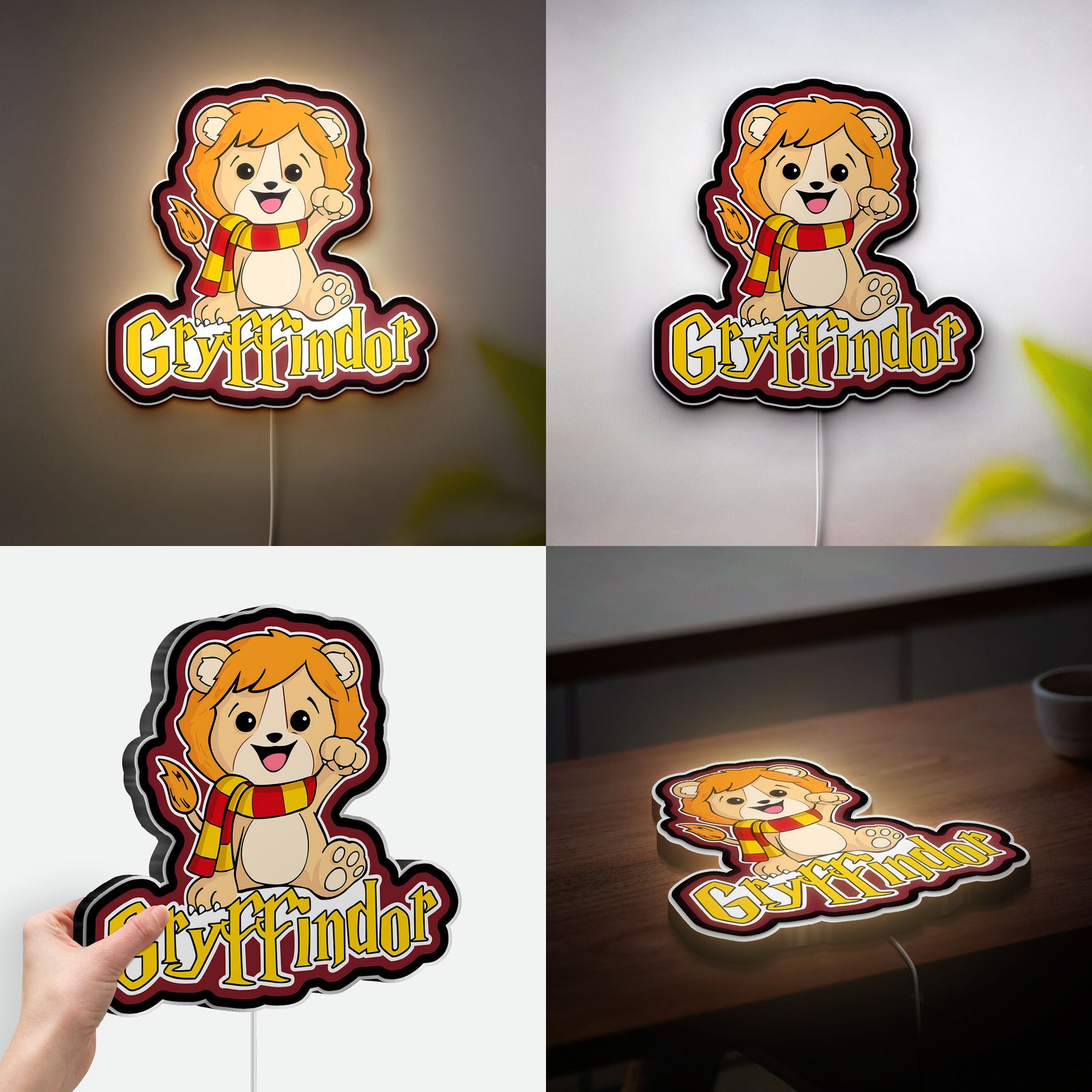 Gryffindor Lion Glow Lamp - Harry Potter House Night Light, Magical LED Decor for Potter Fans, Hogwarts Inspired Bedroom Sign
