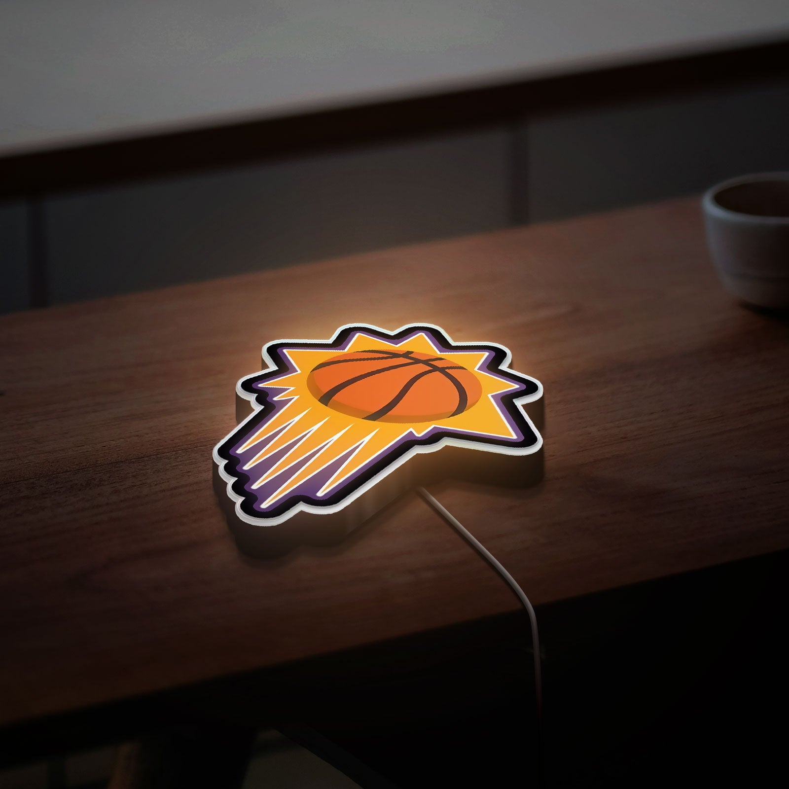 Phoenix Suns Glow Lamp - NBA Basketball Night Light, Team Logo LED Decor for Fans, Orange Mascot Themed Room Sign