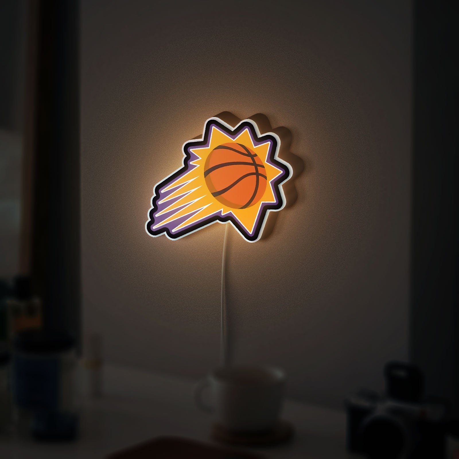 Phoenix Suns Glow Lamp - NBA Basketball Night Light, Team Logo LED Decor for Fans, Orange Mascot Themed Room Sign